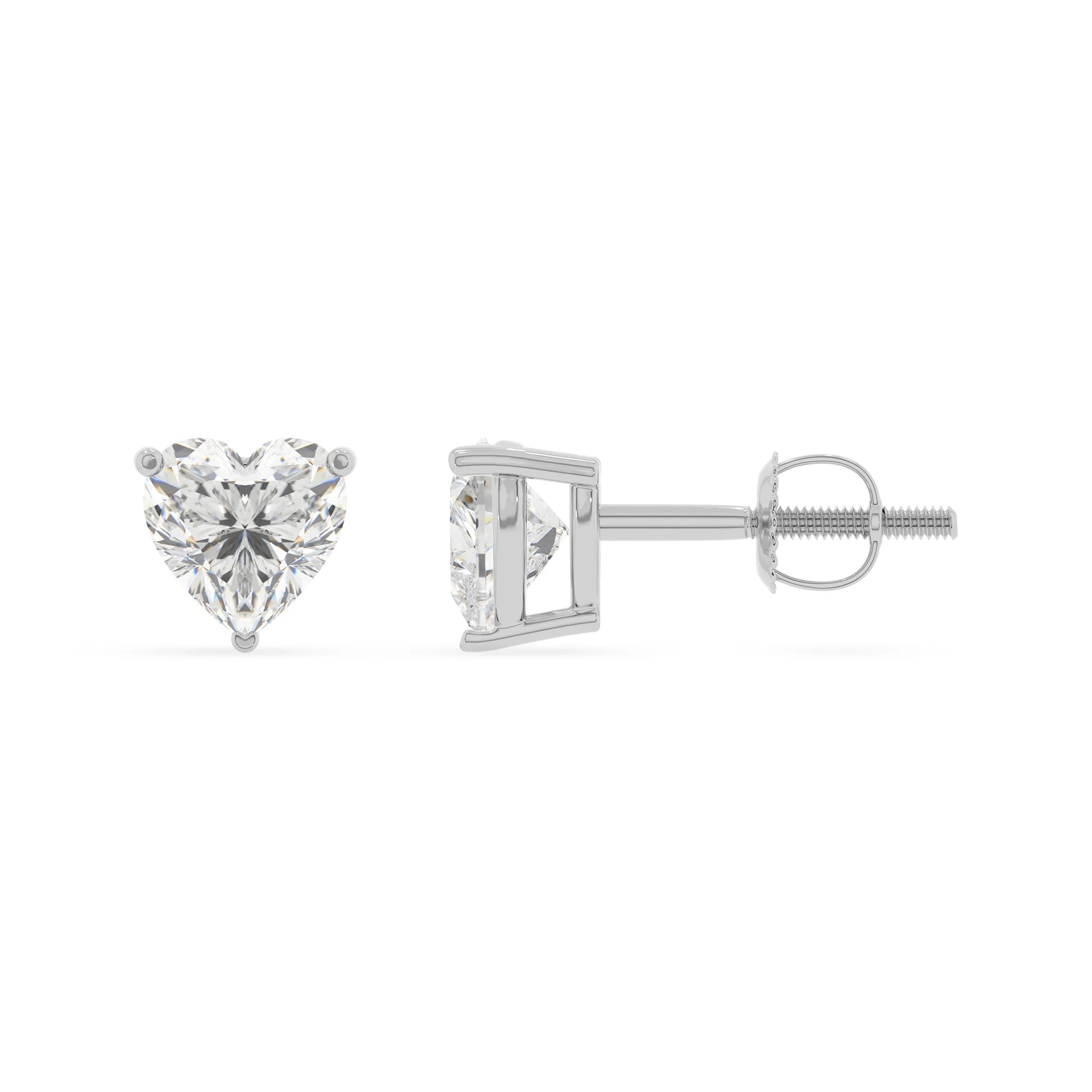 lab grown moissanite heart stud earrings in white gold