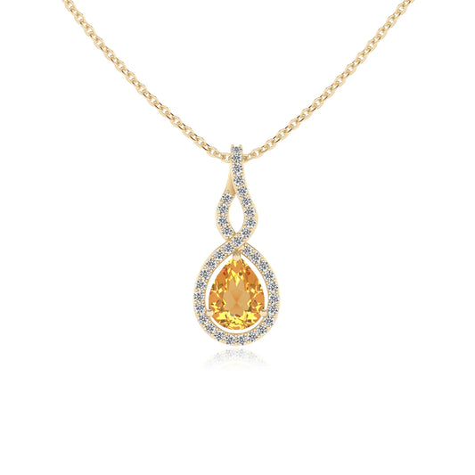 lab grown citrine pear necklaces in yellow gold