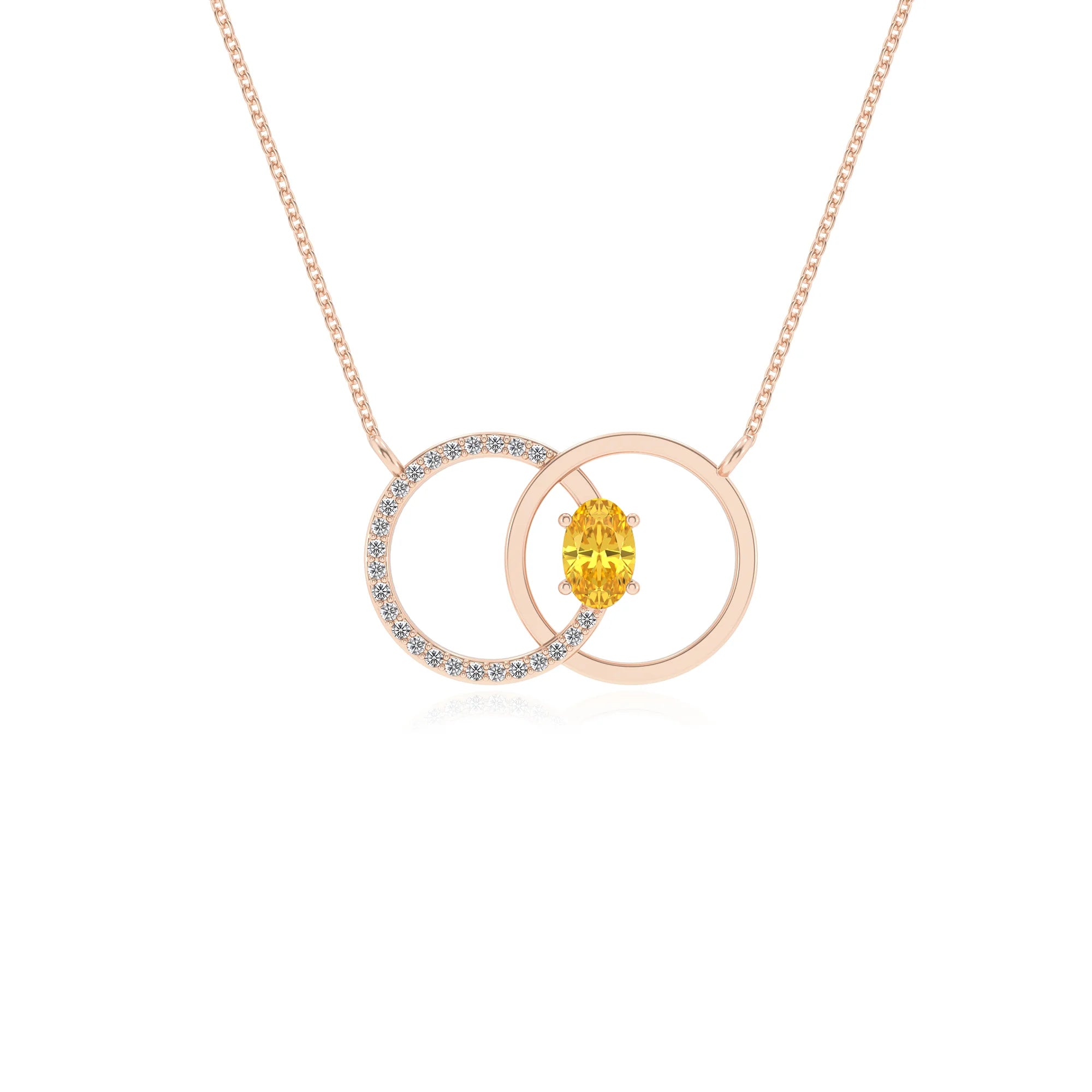 lab grown yellow sapphire oval solitaire necklaces in rose gold