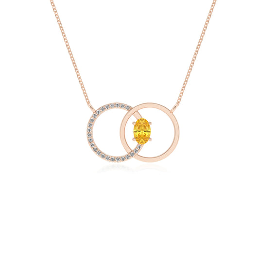 lab grown yellow sapphire oval solitaire necklaces in rose gold