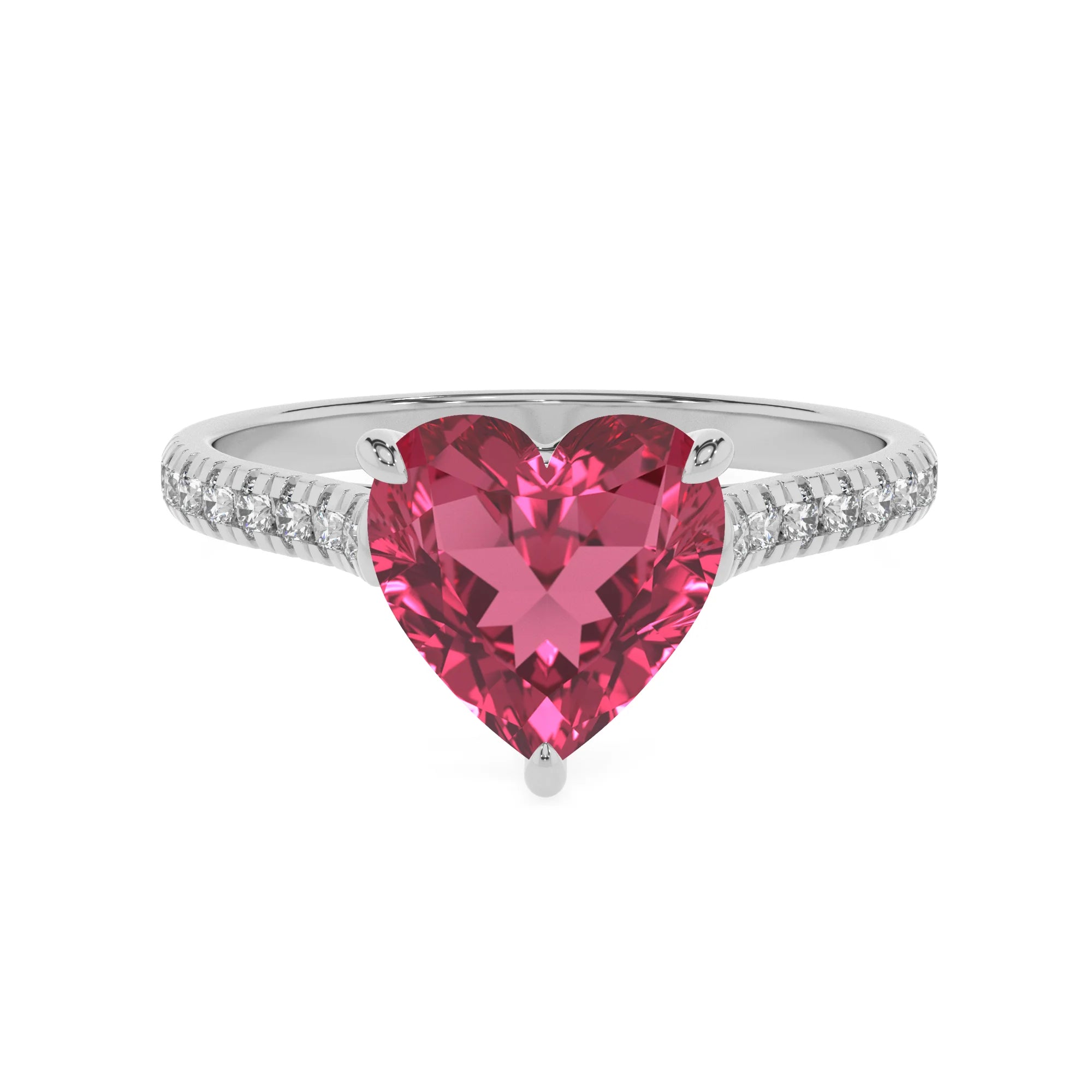 lab grown pink-tourmaline heart half eternity solitaire engagement rings in platinum