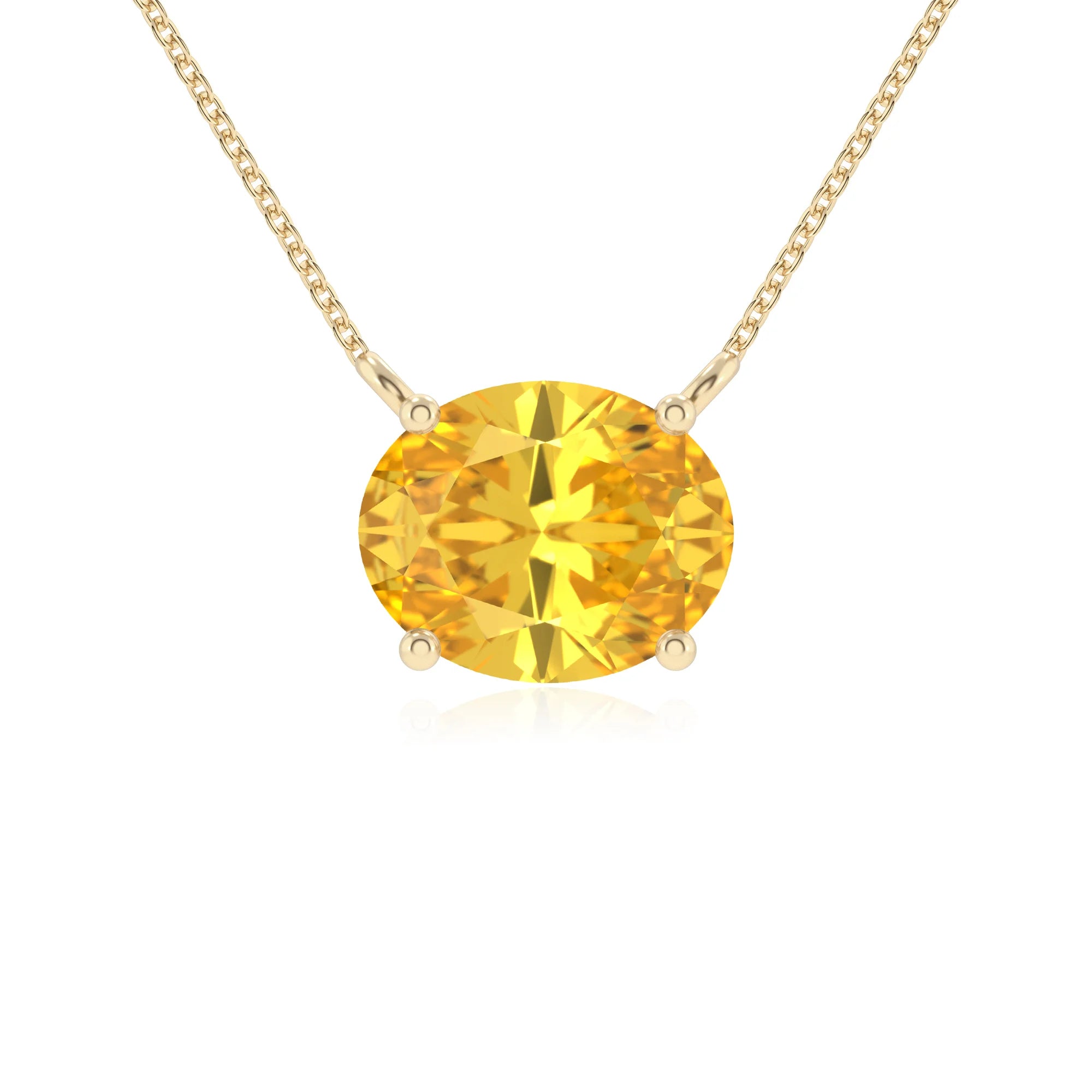 lab grown yellow-sapphire oval solitaire necklaces in yellow gold