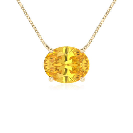 lab grown yellow-sapphire oval solitaire necklaces in yellow gold
