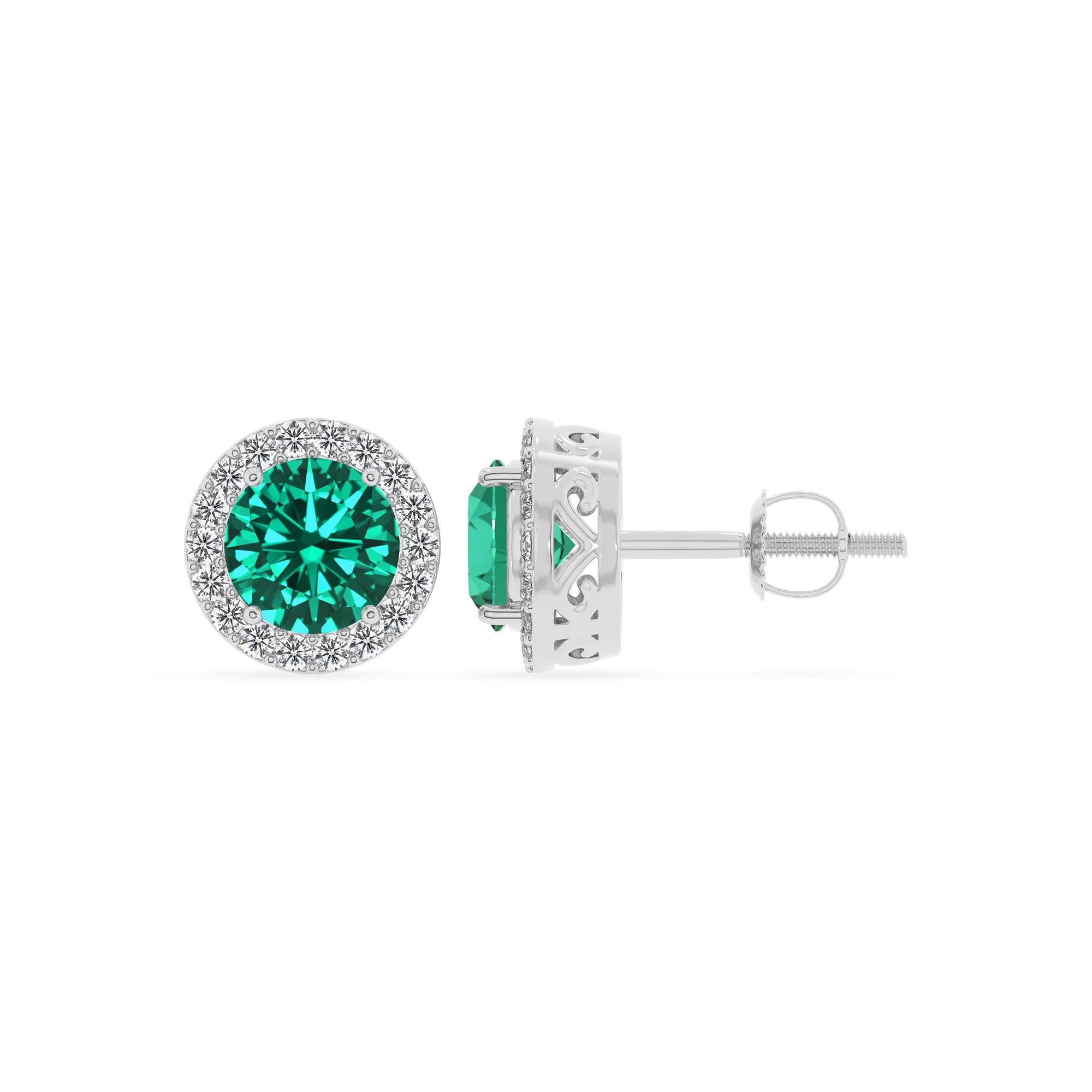 lab grown emerald round stud earrings in platinum