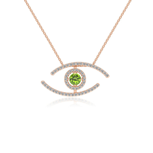 natural peridot round solitaire necklaces in rose gold