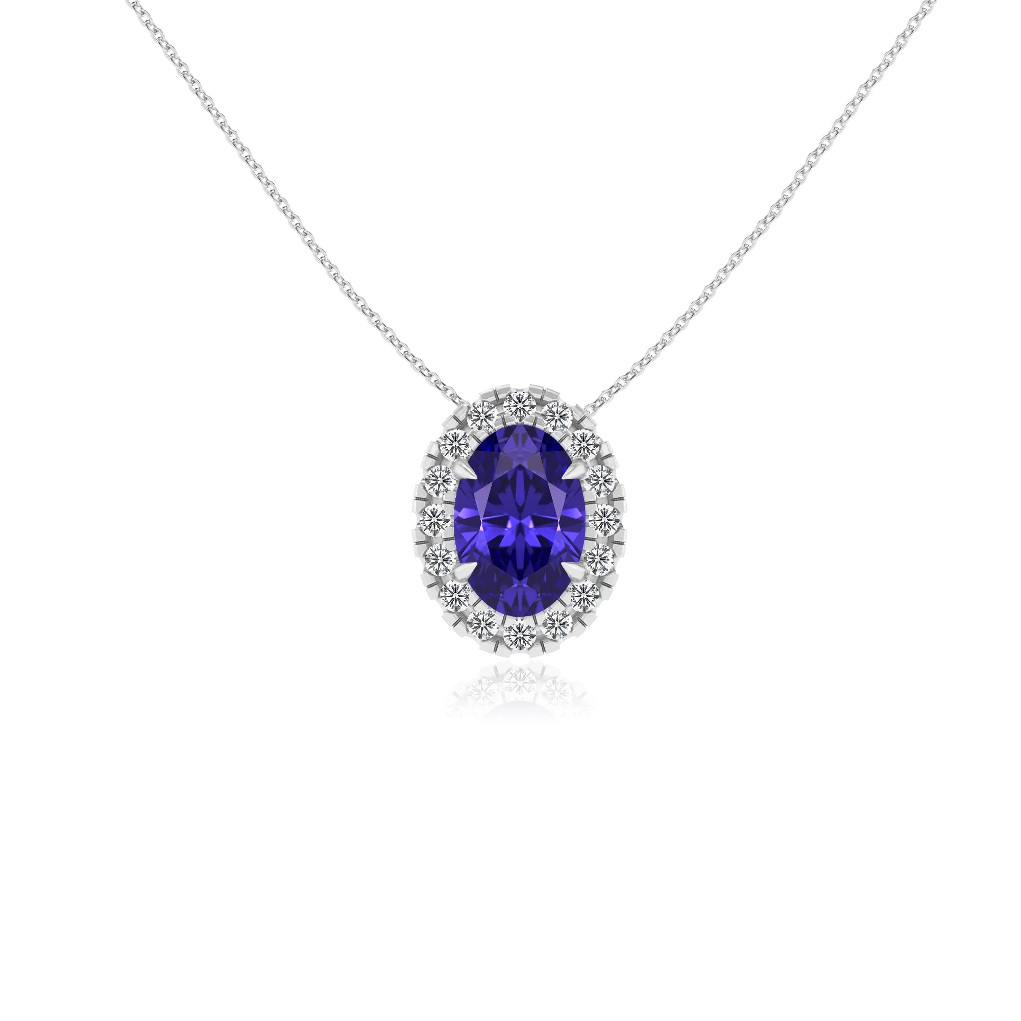 lab grown tanzanite oval solitaire necklaces in platinum
