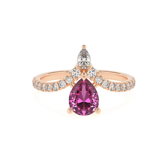 lab grown pink-sapphire pear solitaire rings in rose gold