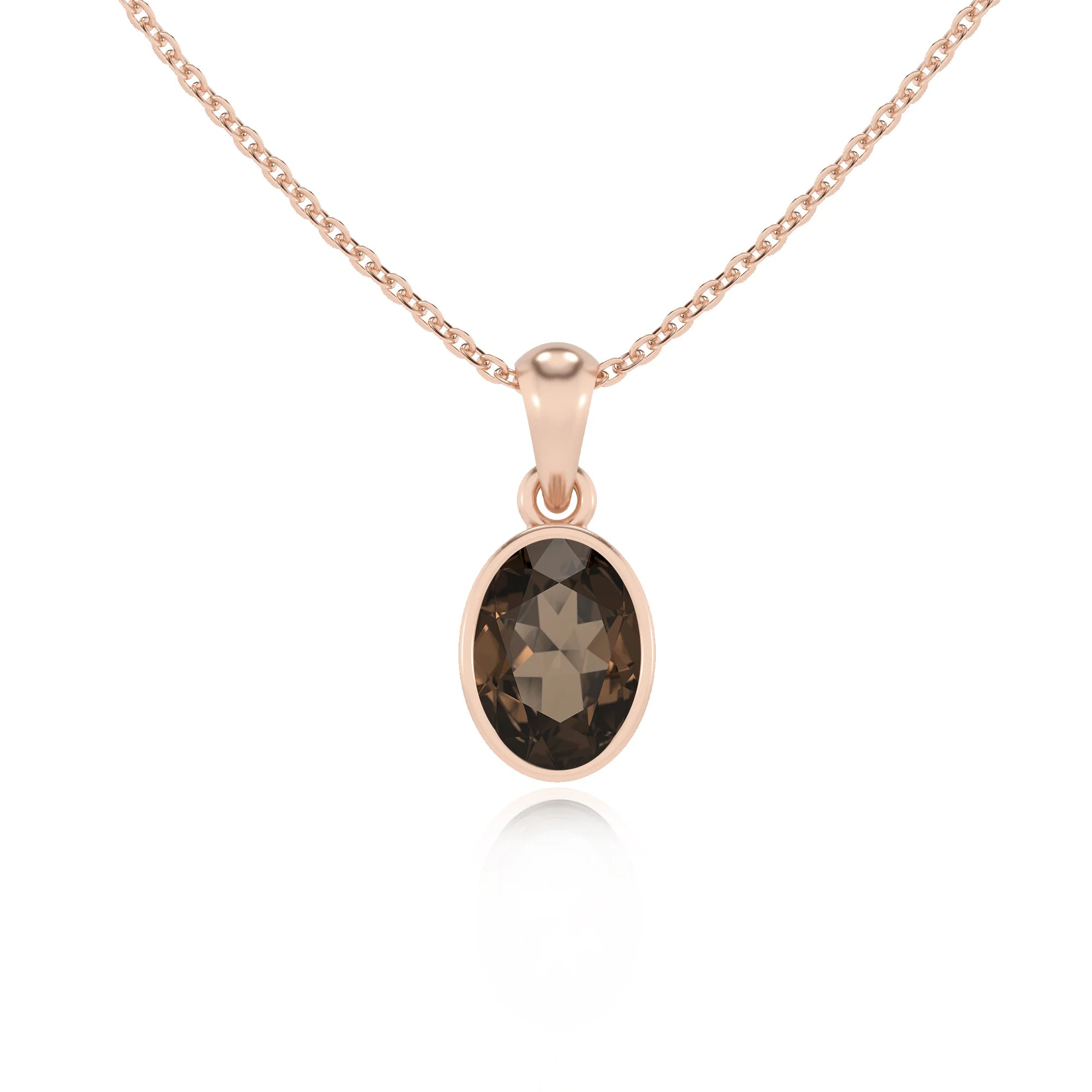 natural smoky-quartz oval solitaire necklaces in rose gold