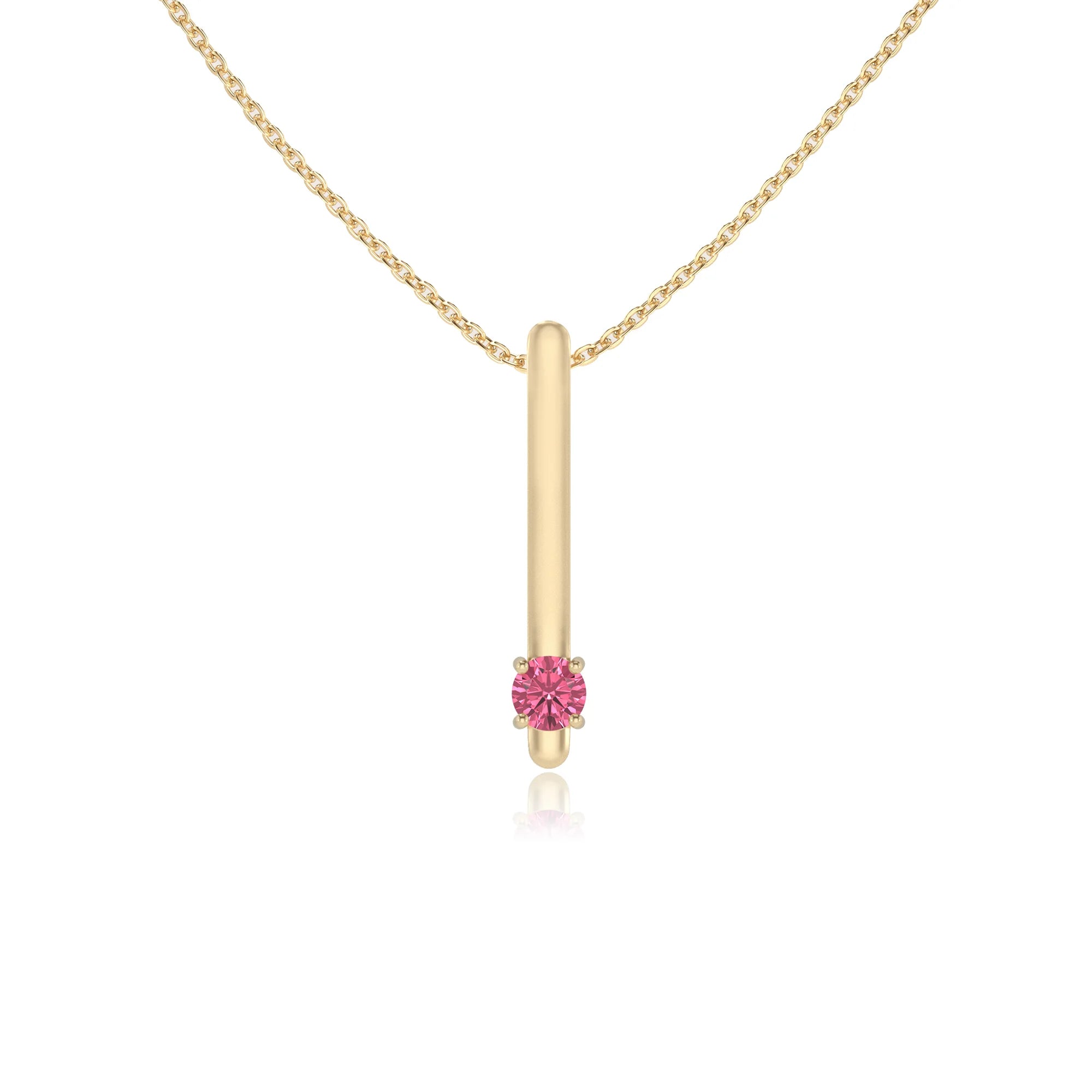lab grown pink-tourmaline round bar necklaces in yellow gold