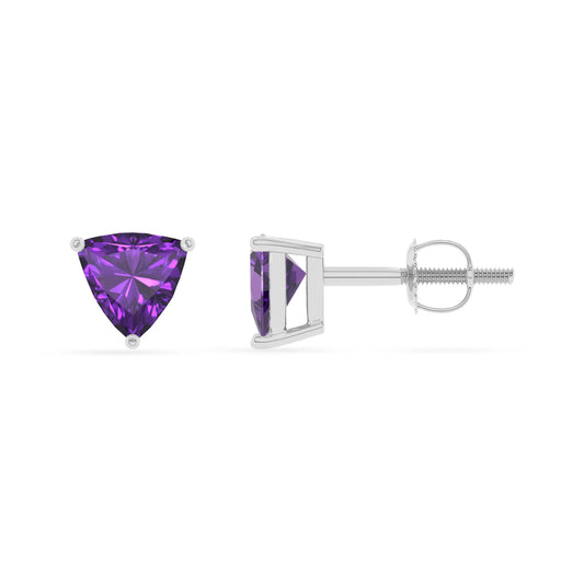 lab grown amethyst trillion stud earrings in white gold