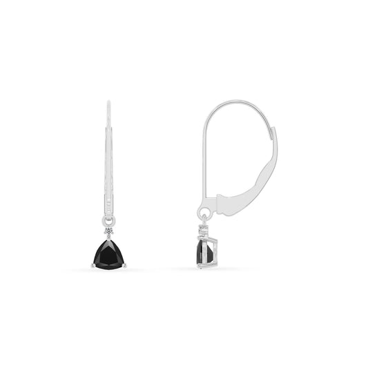 natural black onyx trillion drop earrings in platinum