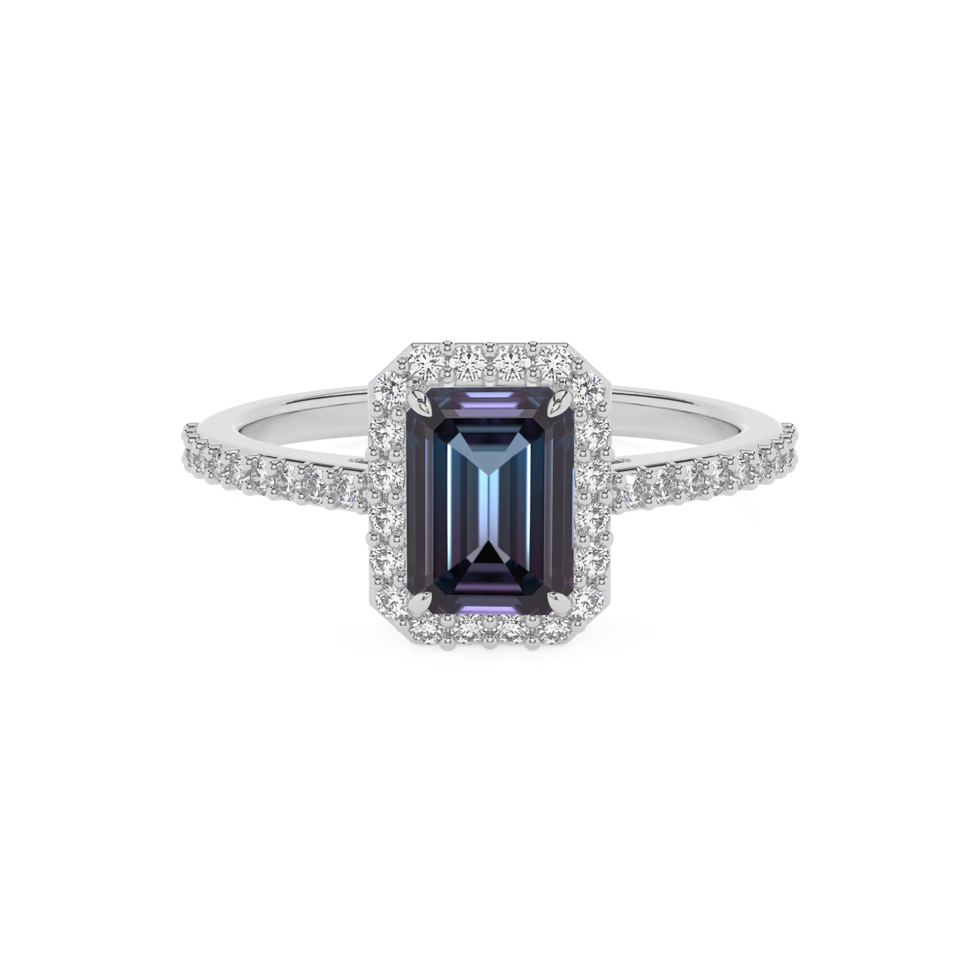 lab grown alexandrite emerald cut solitaire rings in platinum