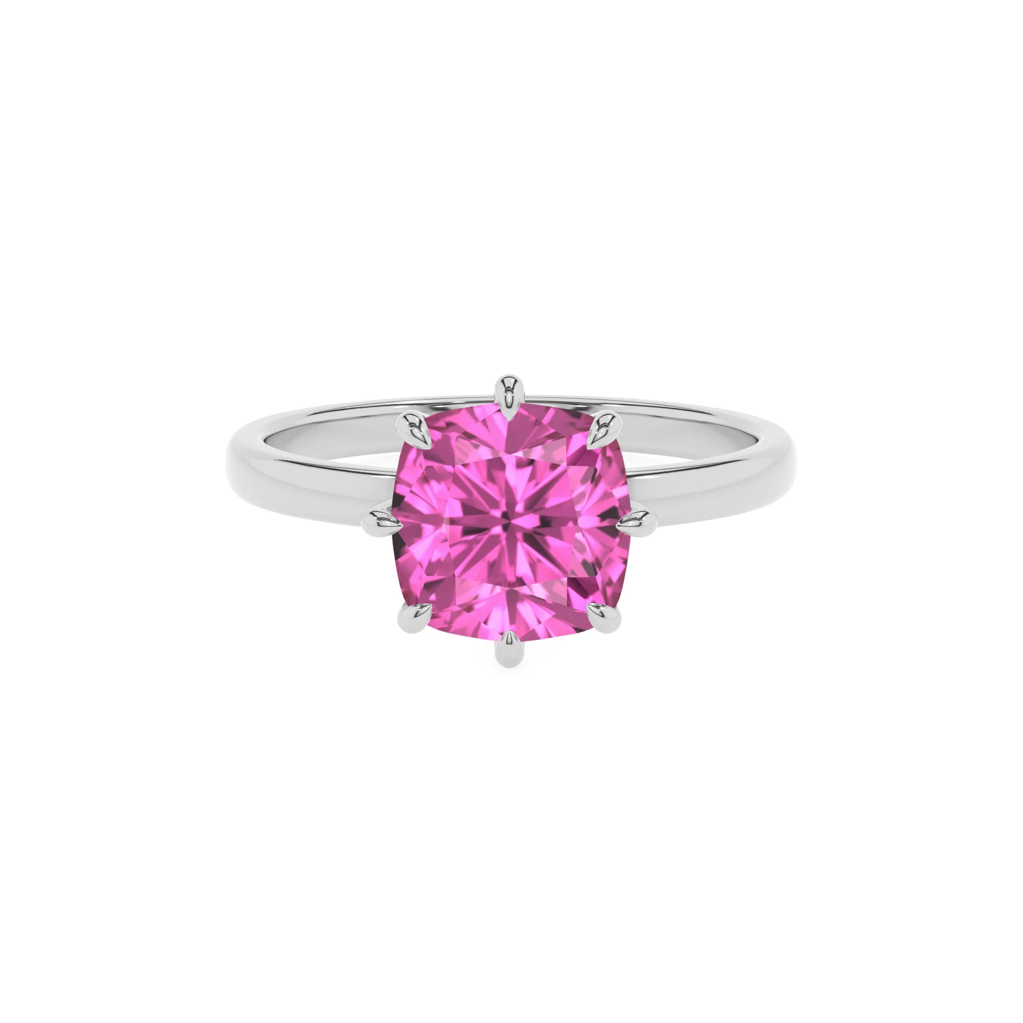 lab grown pink-sapphire cushion solitaire rings in platinum