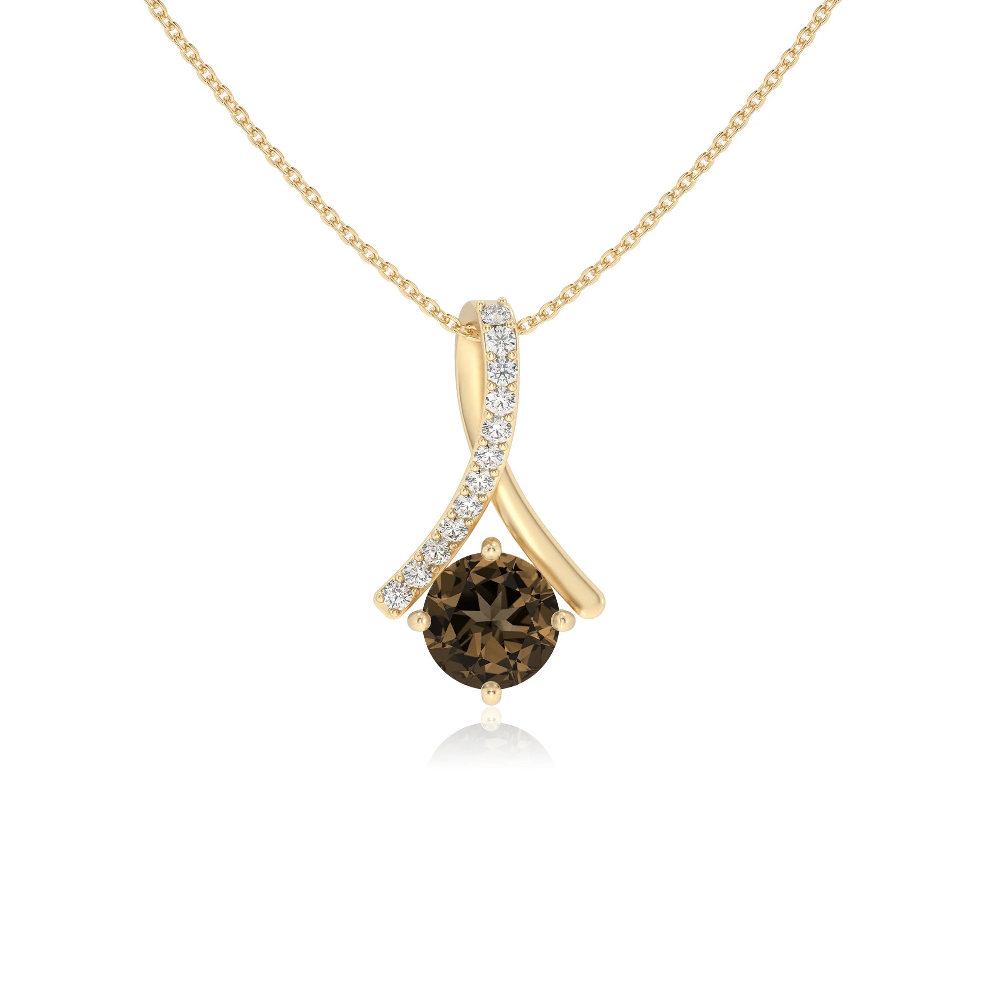 natural smoky-quartz round solitaire necklaces in yellow gold