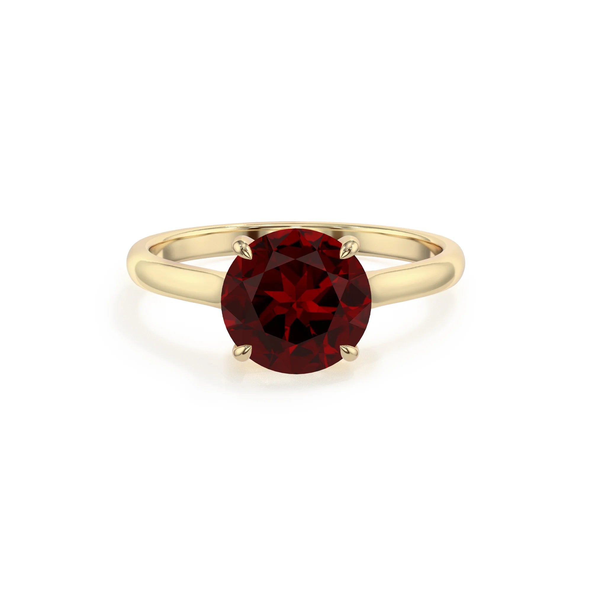 natural garnet round solitaire rings in yellow gold