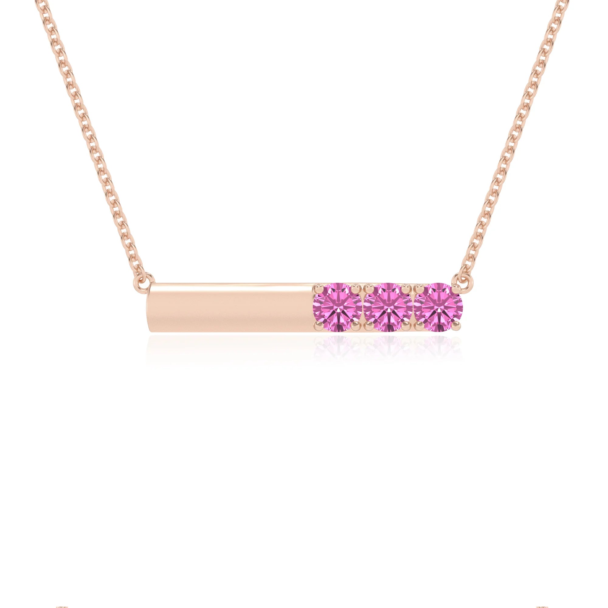 lab grown pink-sapphire round bar v-bale necklaces in rose gold