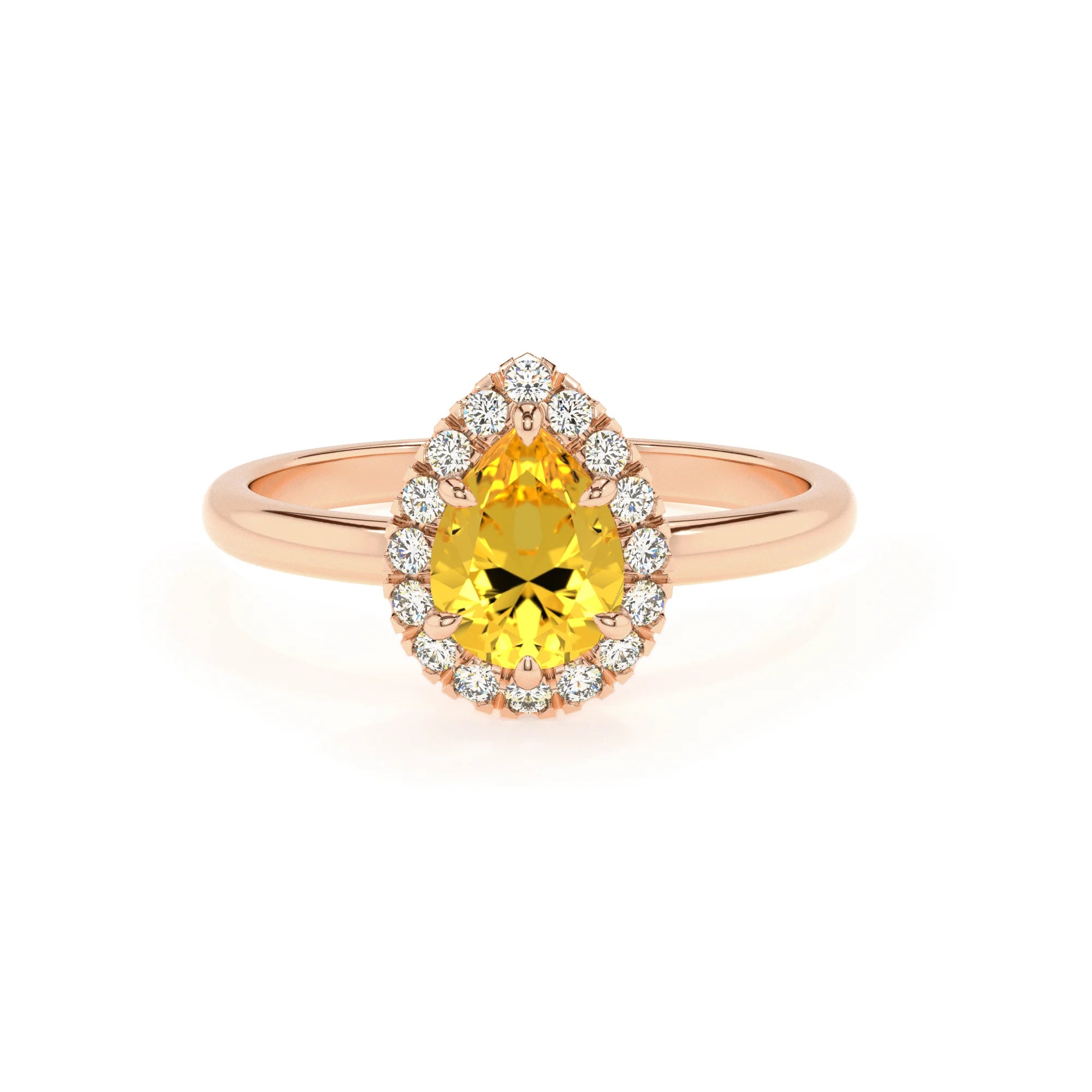 lab grown yellow-sapphire pear solitaire rings in rose gold