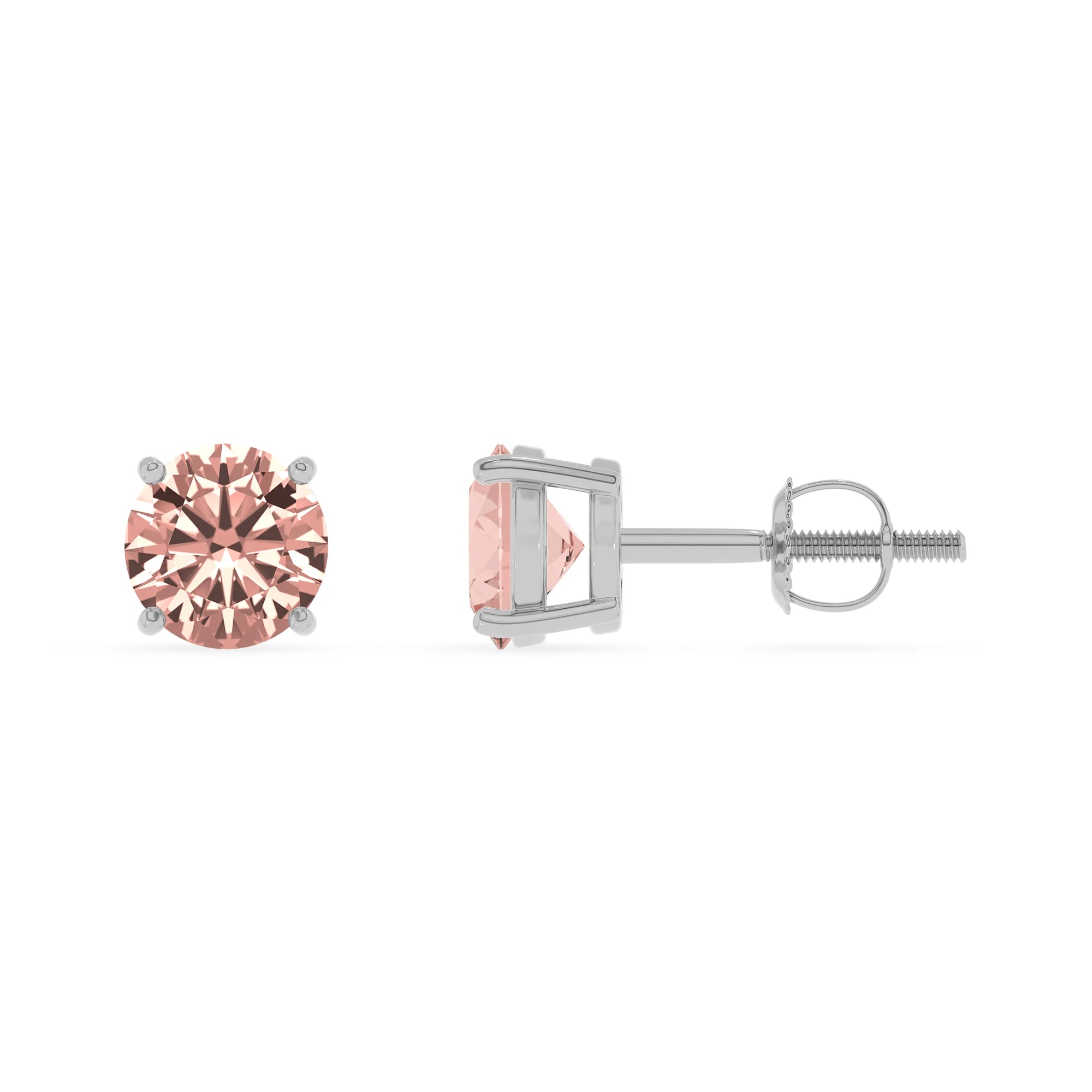 lab grown morganite round stud earrings in white gold