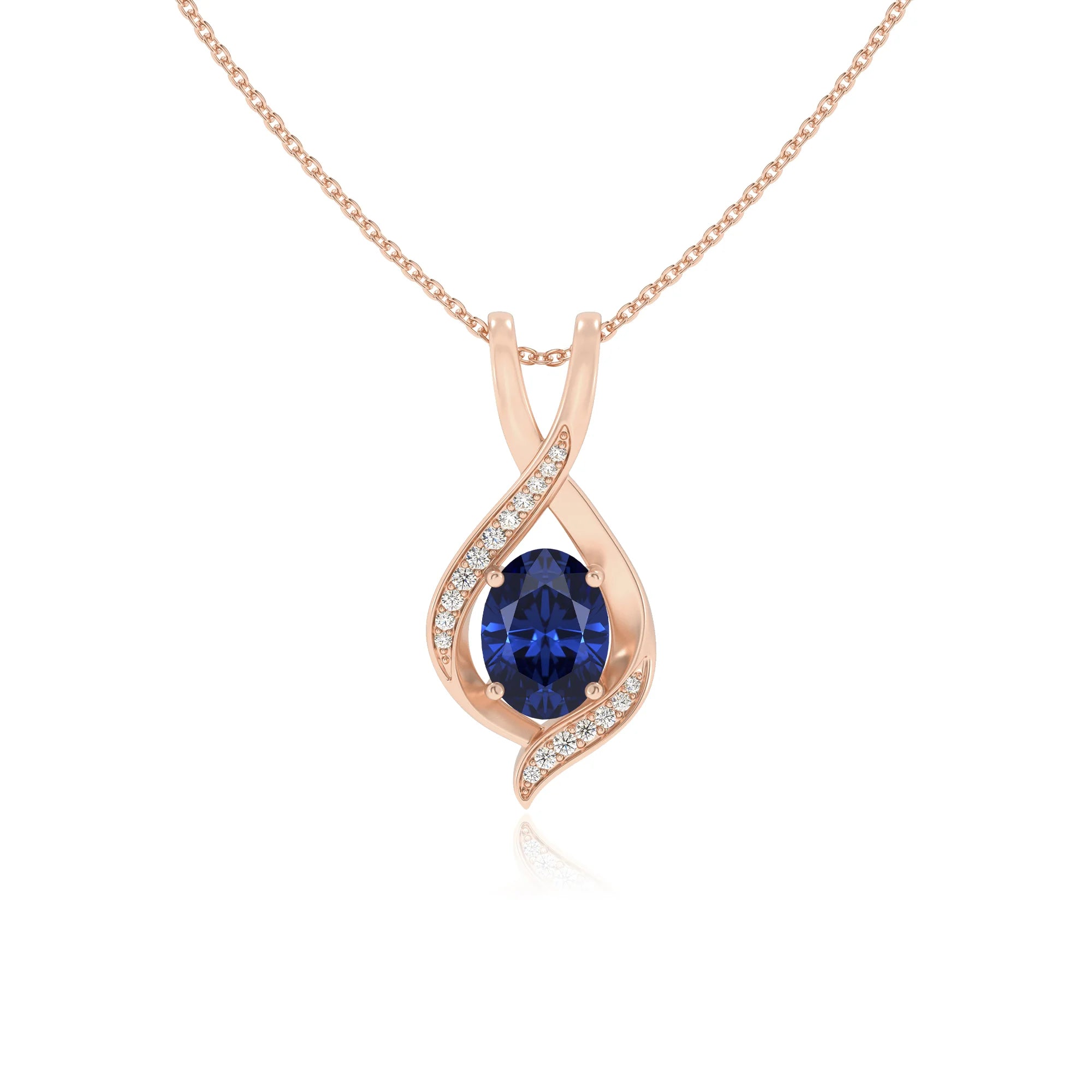 lab grown blue-sapphire oval solitaire necklaces in rose gold