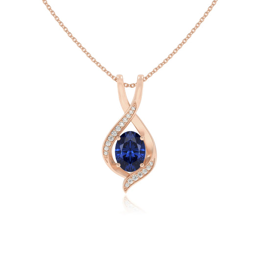 lab grown blue-sapphire oval solitaire necklaces in rose gold