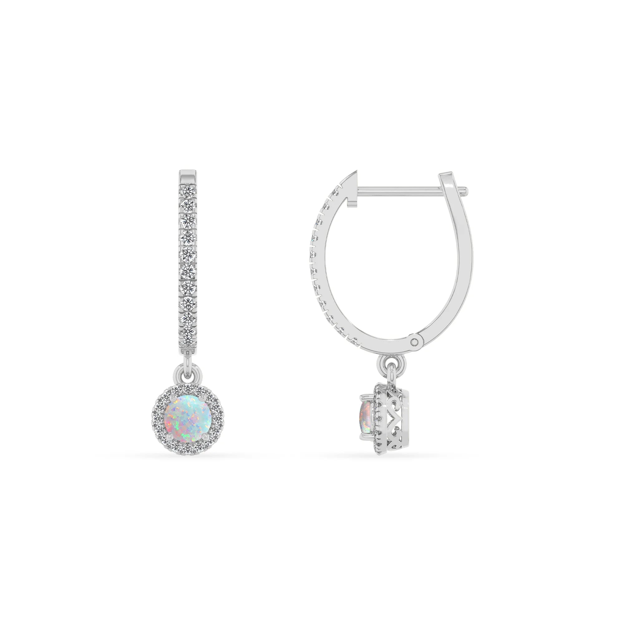lab grown opal round drop earrings in platinum