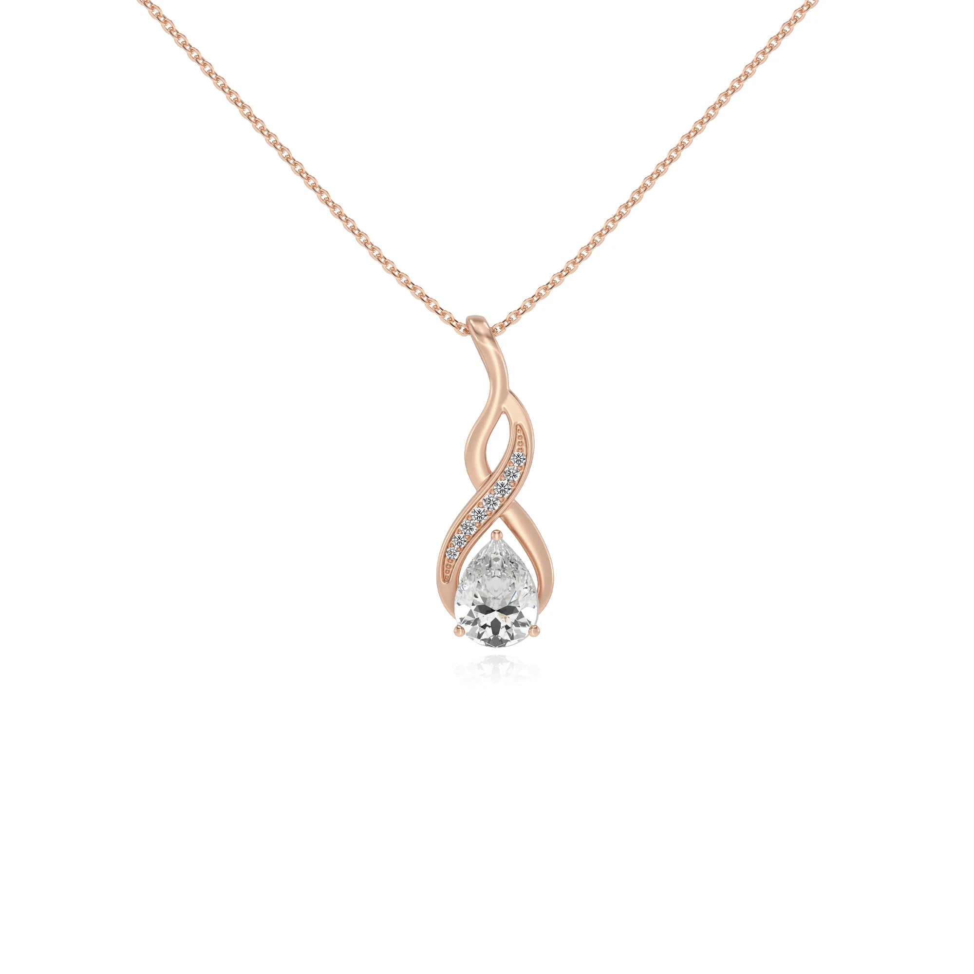 lab grown moissanite pear solitaire necklaces in rose gold