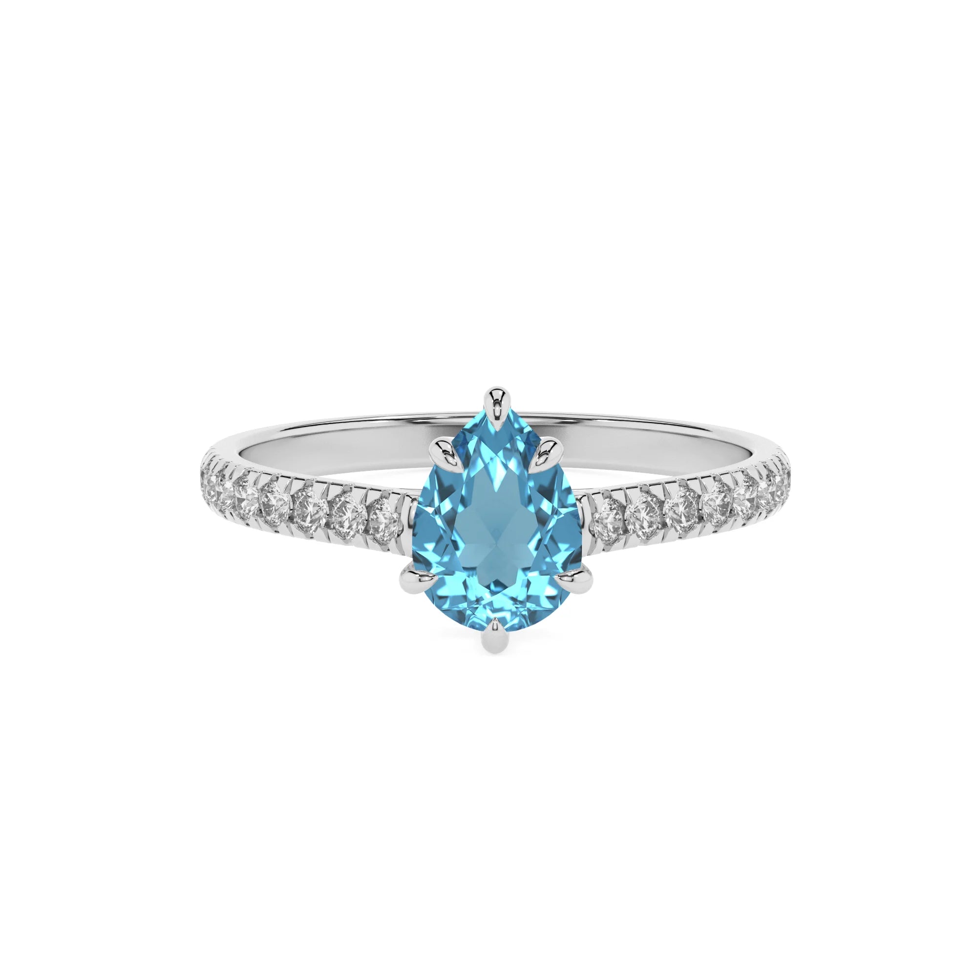 natural swiss-blue-topaz pear half eternity solitaire engagement rings in sterling silver