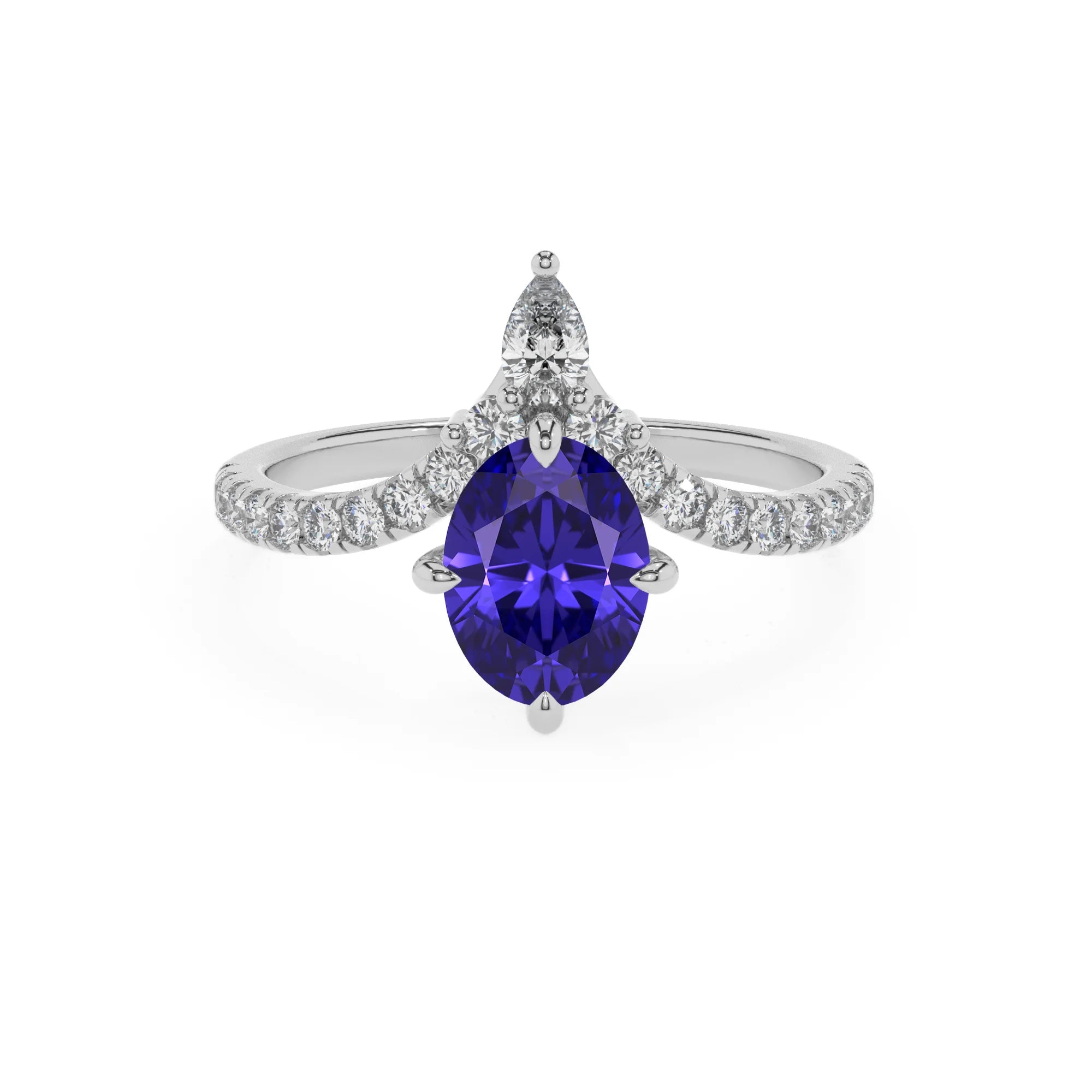 lab grown tanzanite oval solitaire rings in white gold