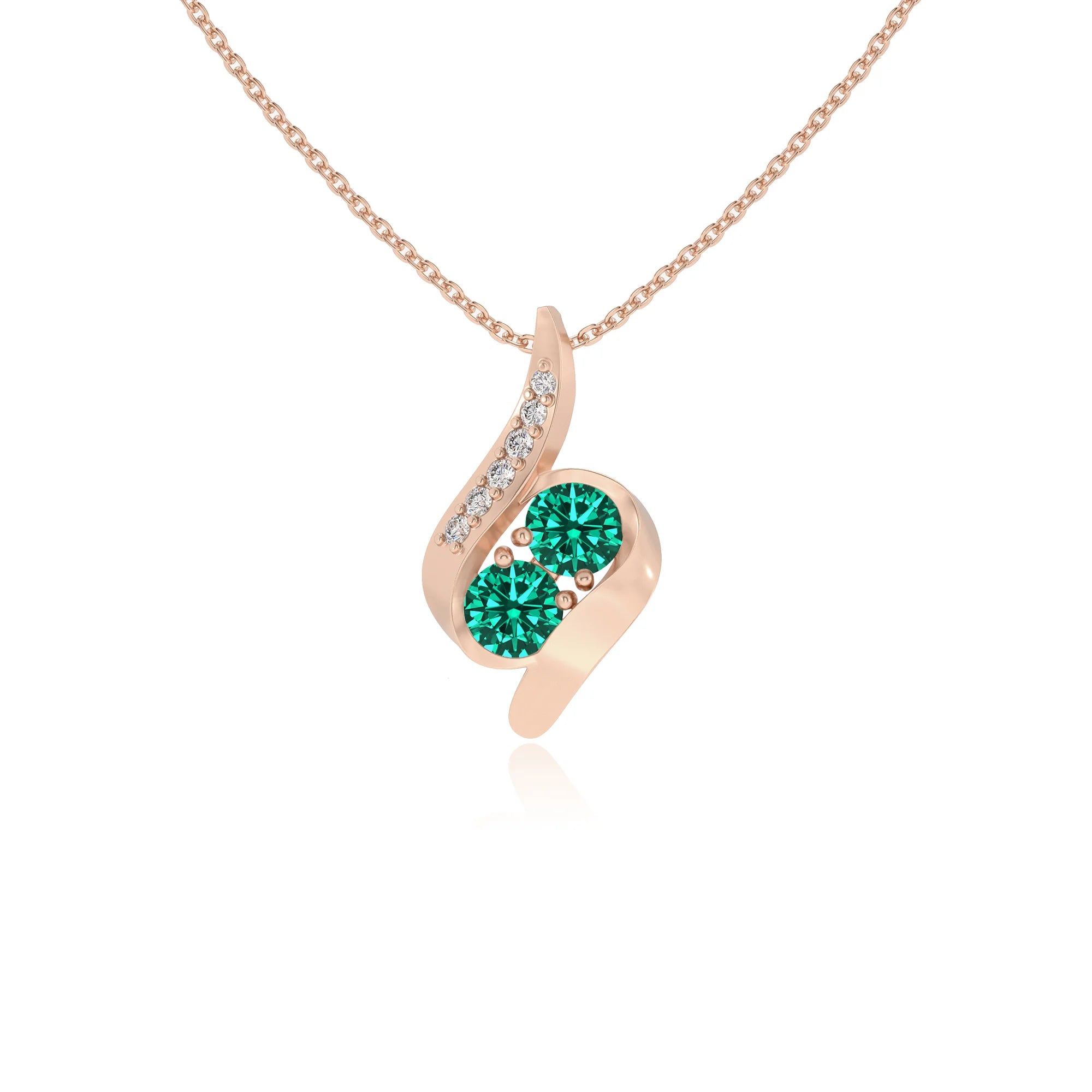 lab grown emerald round solitaire v-bale necklaces in rose gold