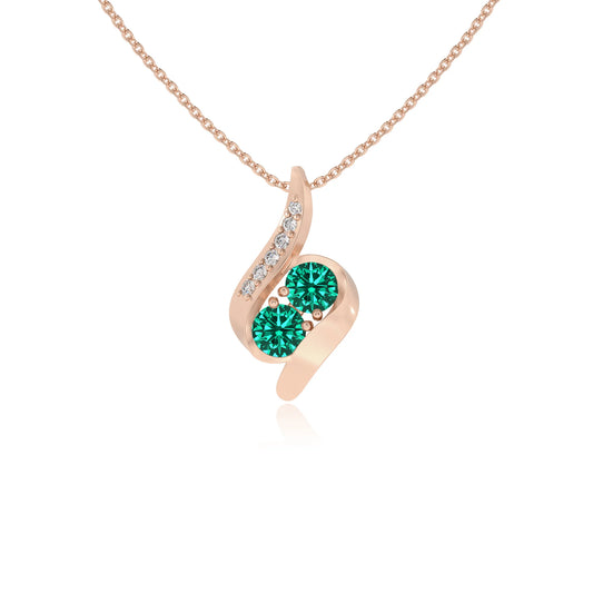 lab grown emerald round solitaire v-bale necklaces in rose gold