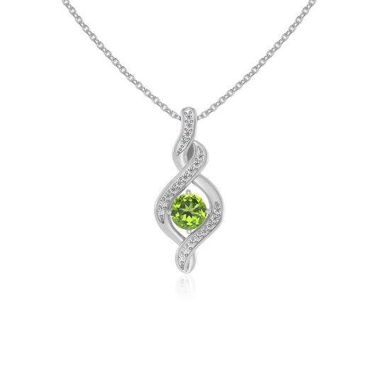 natural peridot round solitaire necklaces in sterling silver
