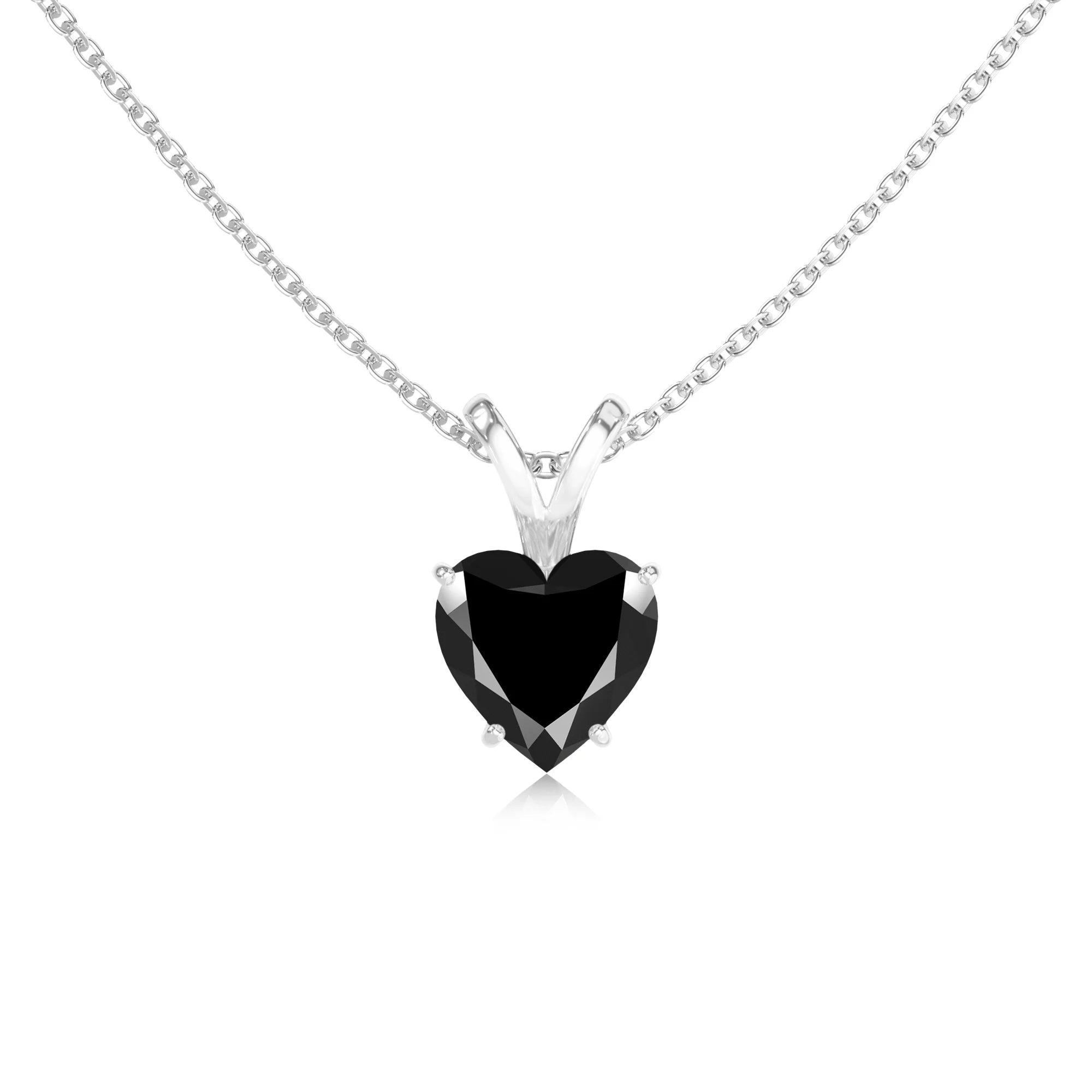 natural black-onyx heart solitaire v-bale necklaces in sterling silver