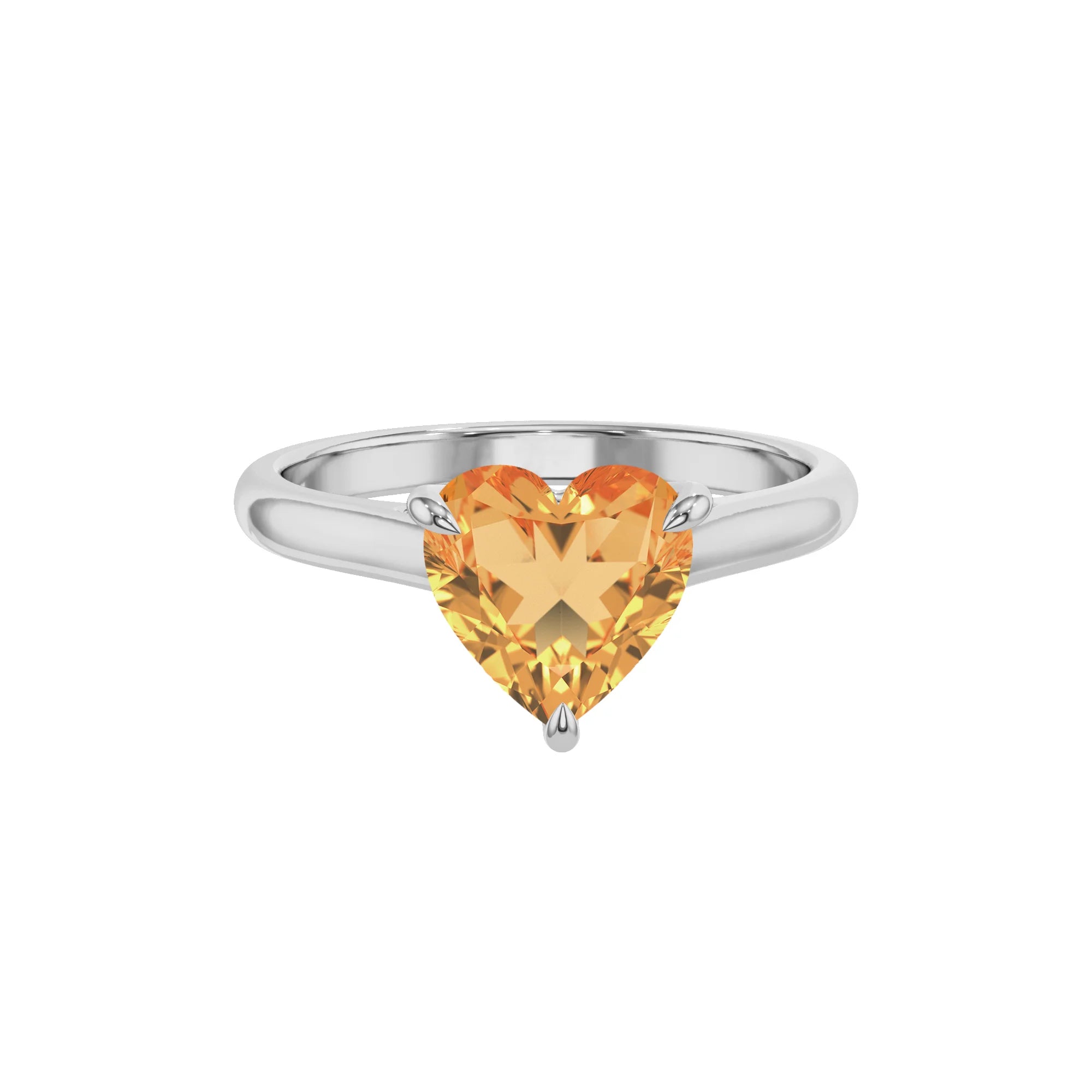 lab grown citrine heart solitaire rings in white gold
