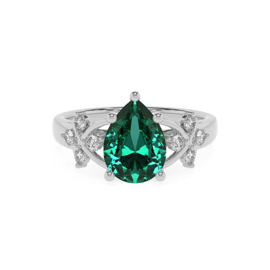 lab grown emerald pear solitaire rings in platinum