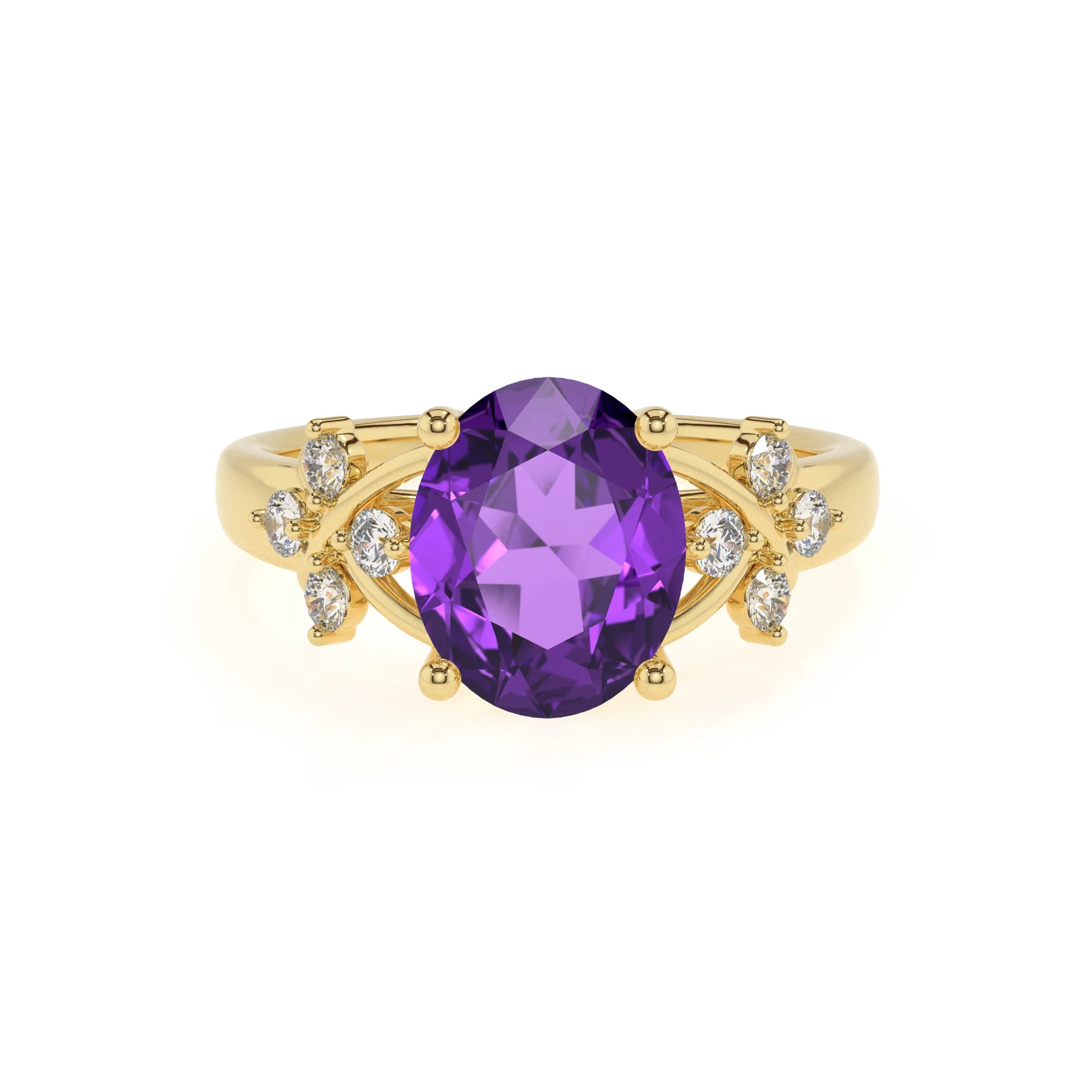 lab grown amethyst oval solitaire rings in yellow gold