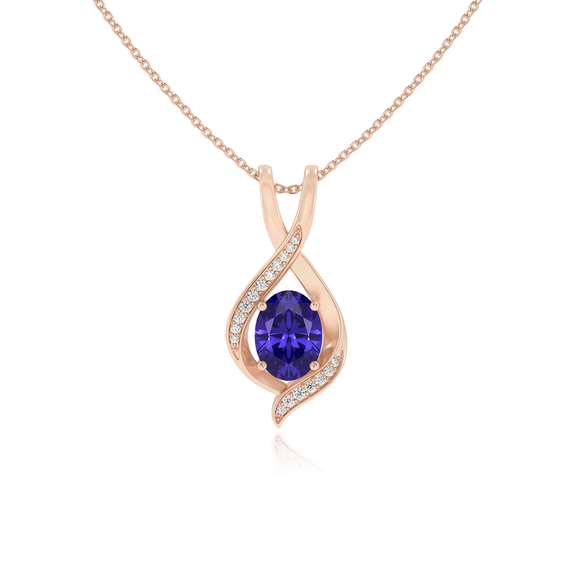 lab grown tanzanite oval solitaire necklaces in rose gold