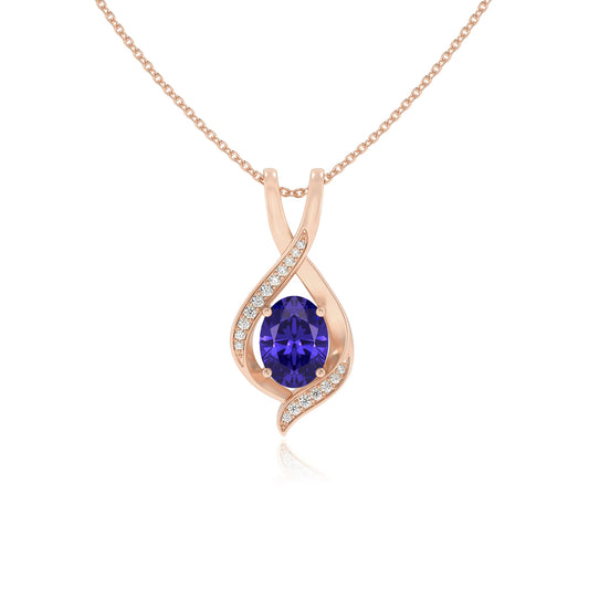 lab grown tanzanite oval solitaire necklaces in rose gold