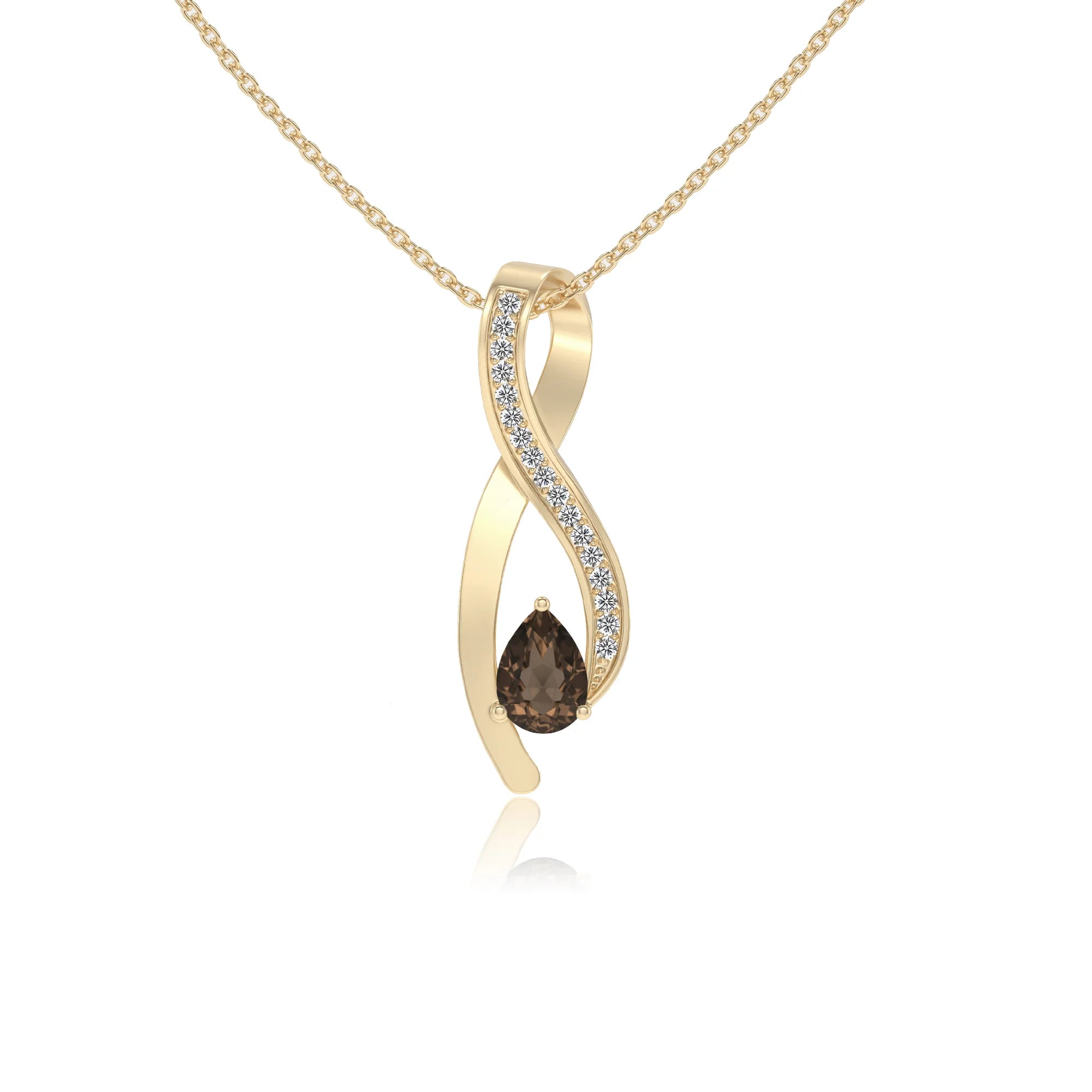 natural smoky-quartz pear solitaire necklaces in yellow gold