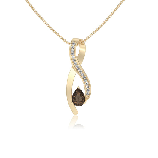 natural smoky-quartz pear solitaire necklaces in yellow gold
