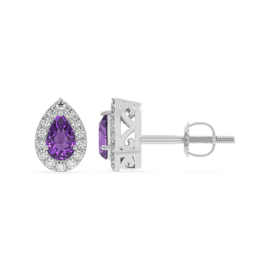 lab grown amethyst pear stud earrings in platinum