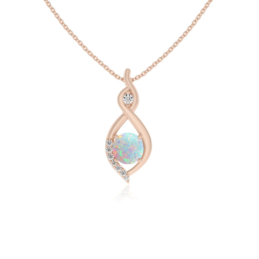 lab grown opal round solitaire necklaces in rose gold