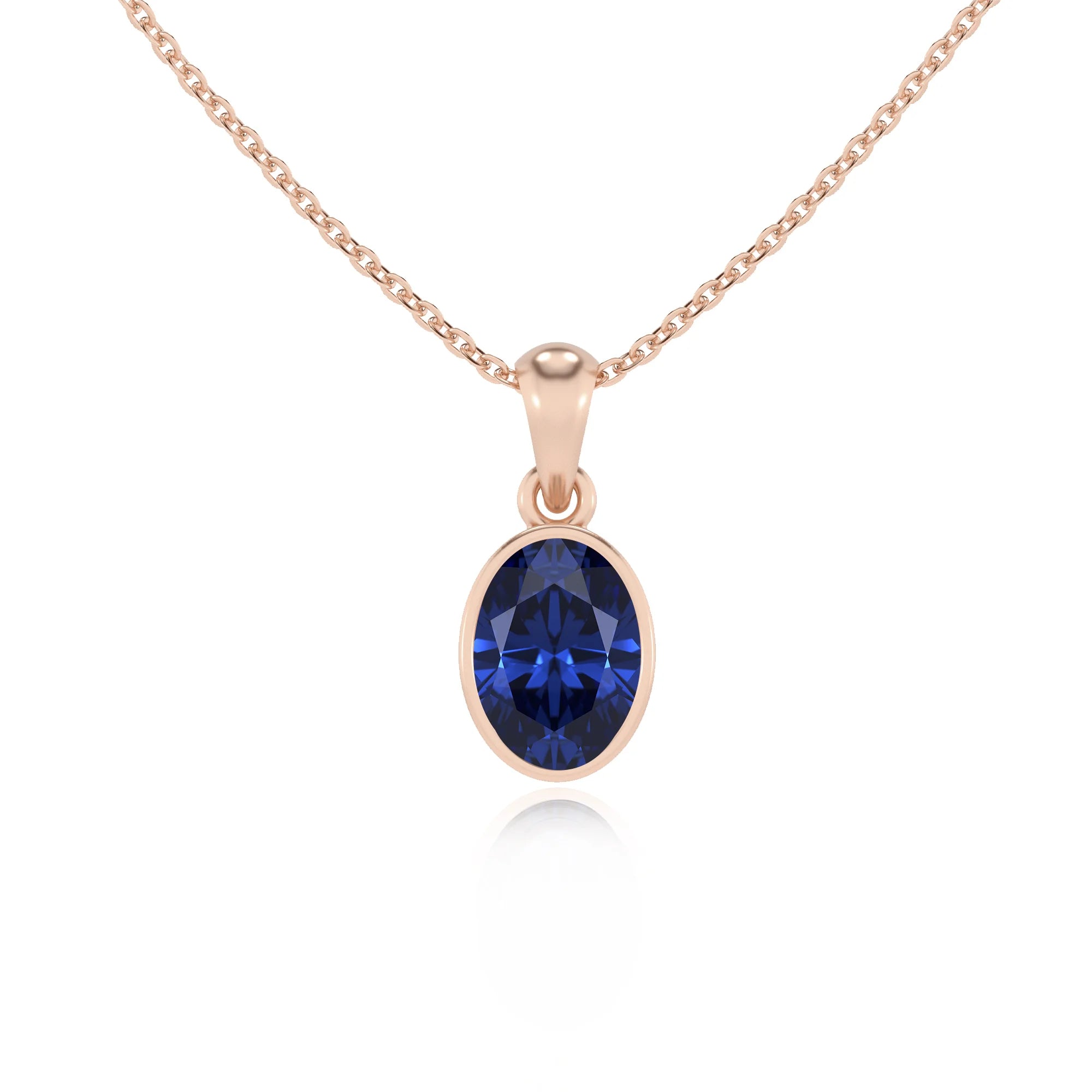 lab grown blue-sapphire oval solitaire necklaces in rose gold