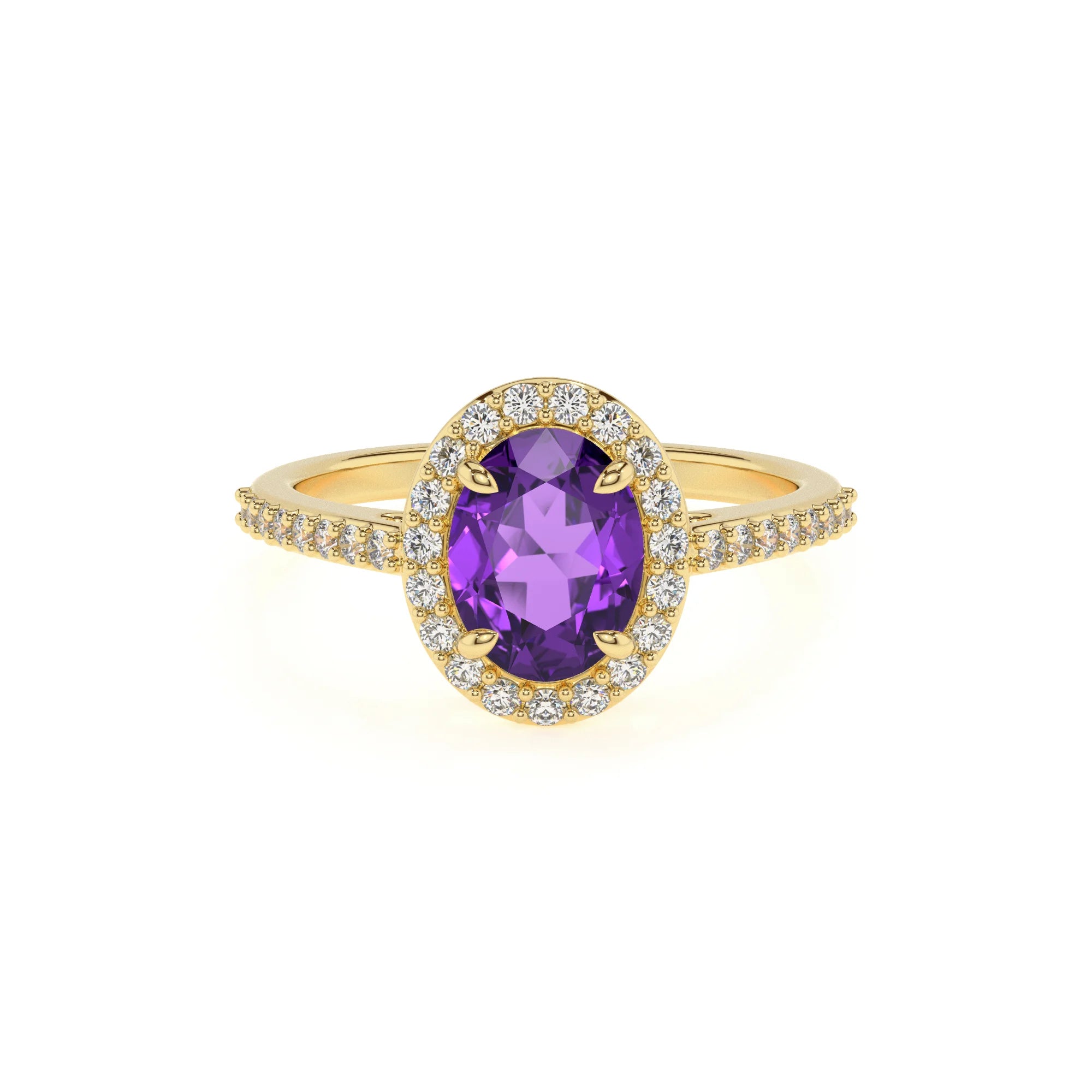 lab grown amethyst oval solitaire rings in yellow gold
