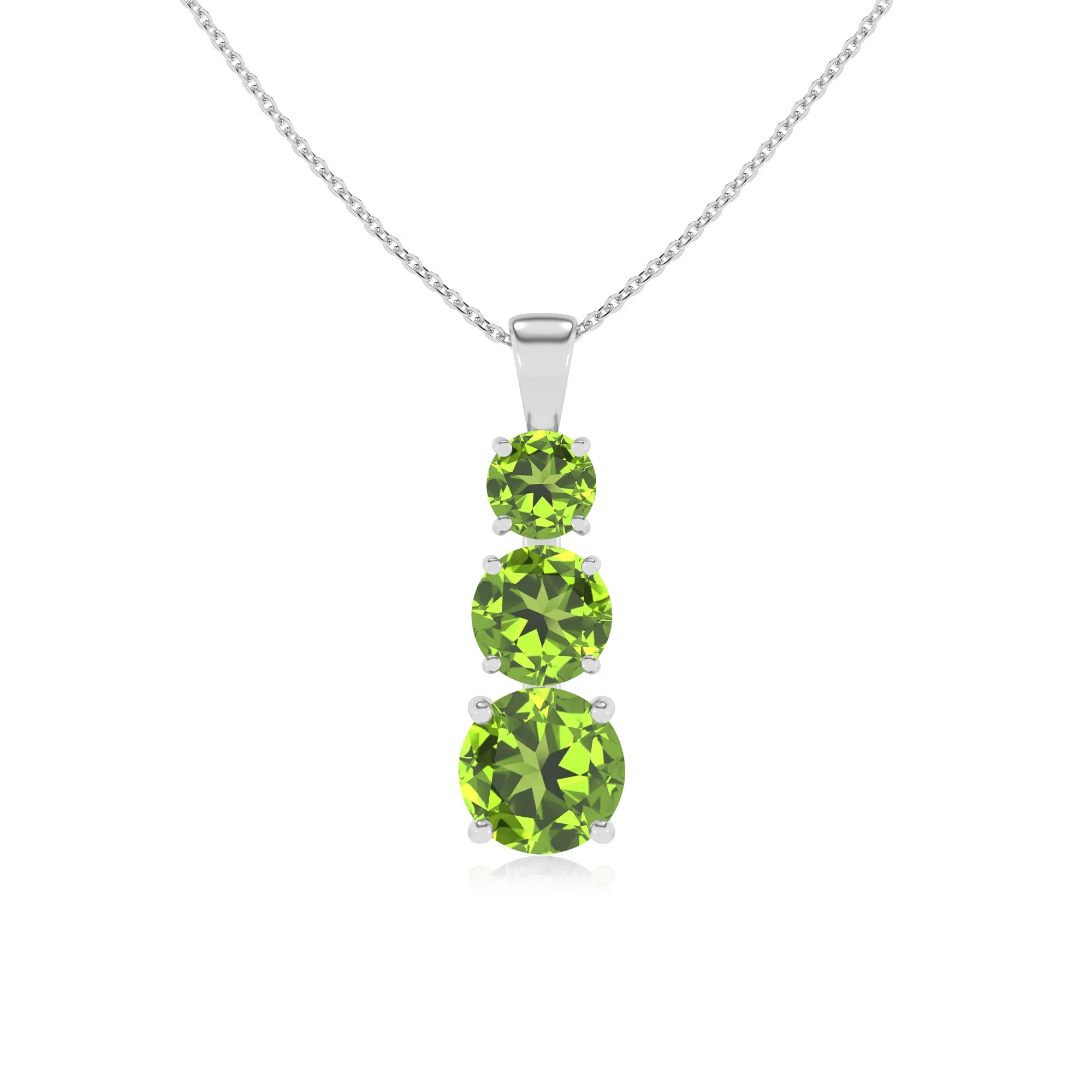 natural peridot round bar v-bale necklaces in platinum