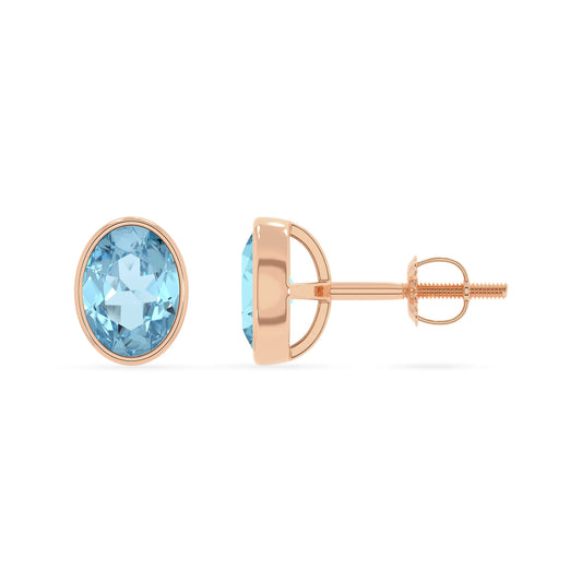 lab grown aquamarine oval stud earrings in rose gold