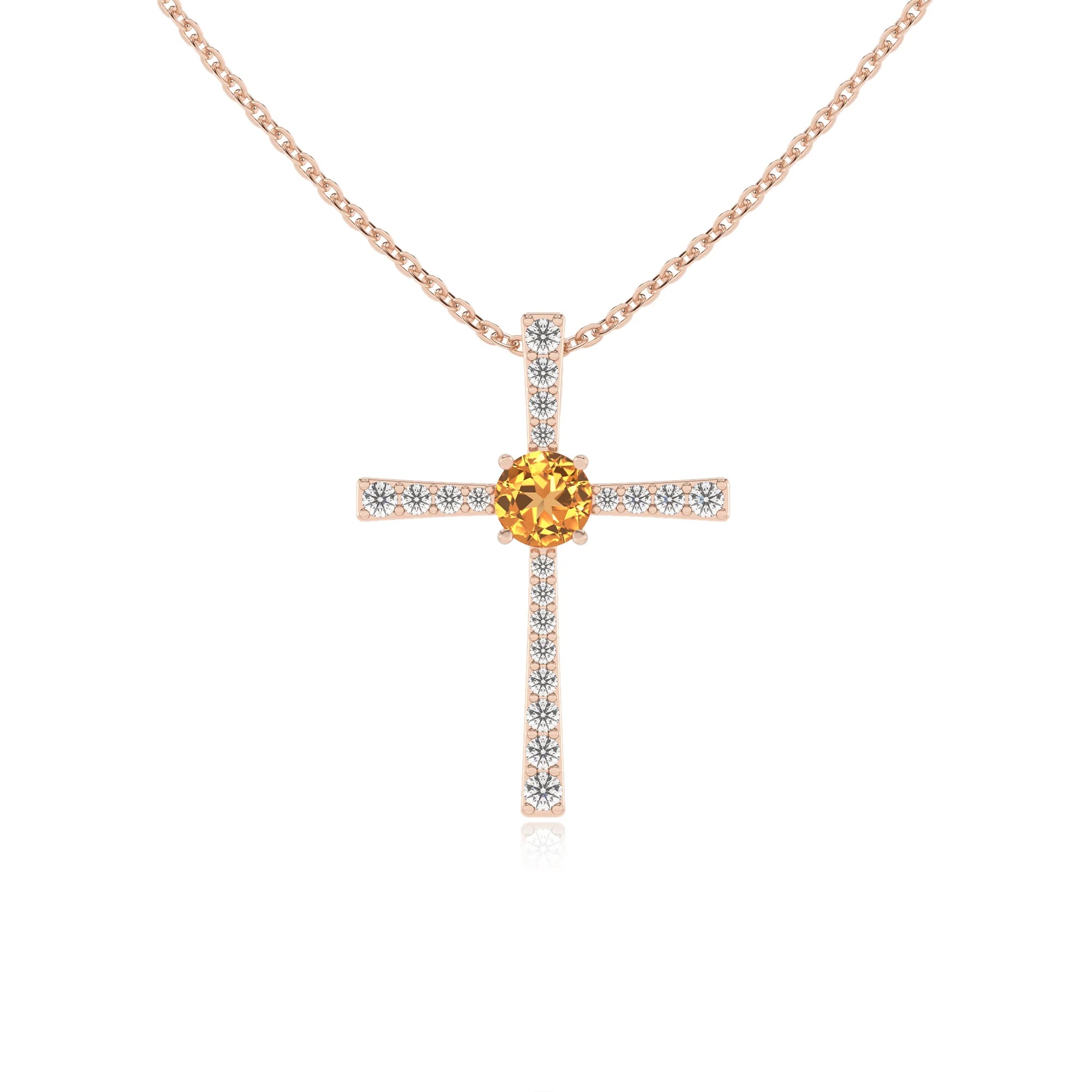 lab grown citrine round infinity necklaces in rose gold