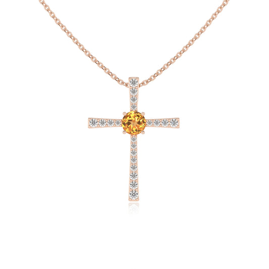 lab grown citrine round infinity necklaces in rose gold