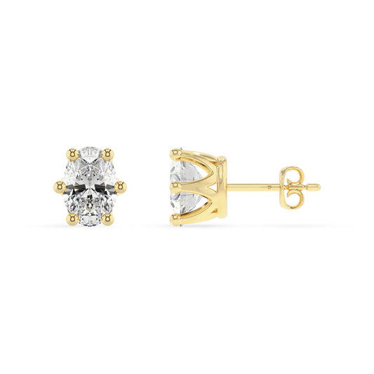 lab grown moissanite oval stud earrings in yellow gold