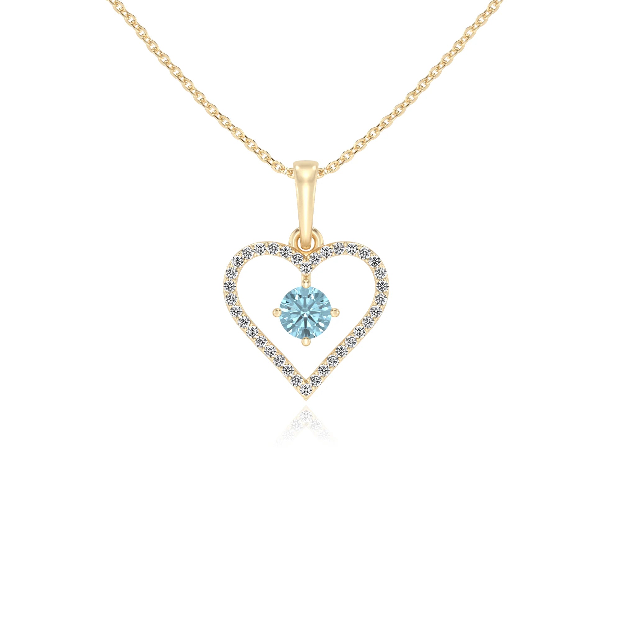 lab grown aquamarine round infinity necklaces in yellow gold