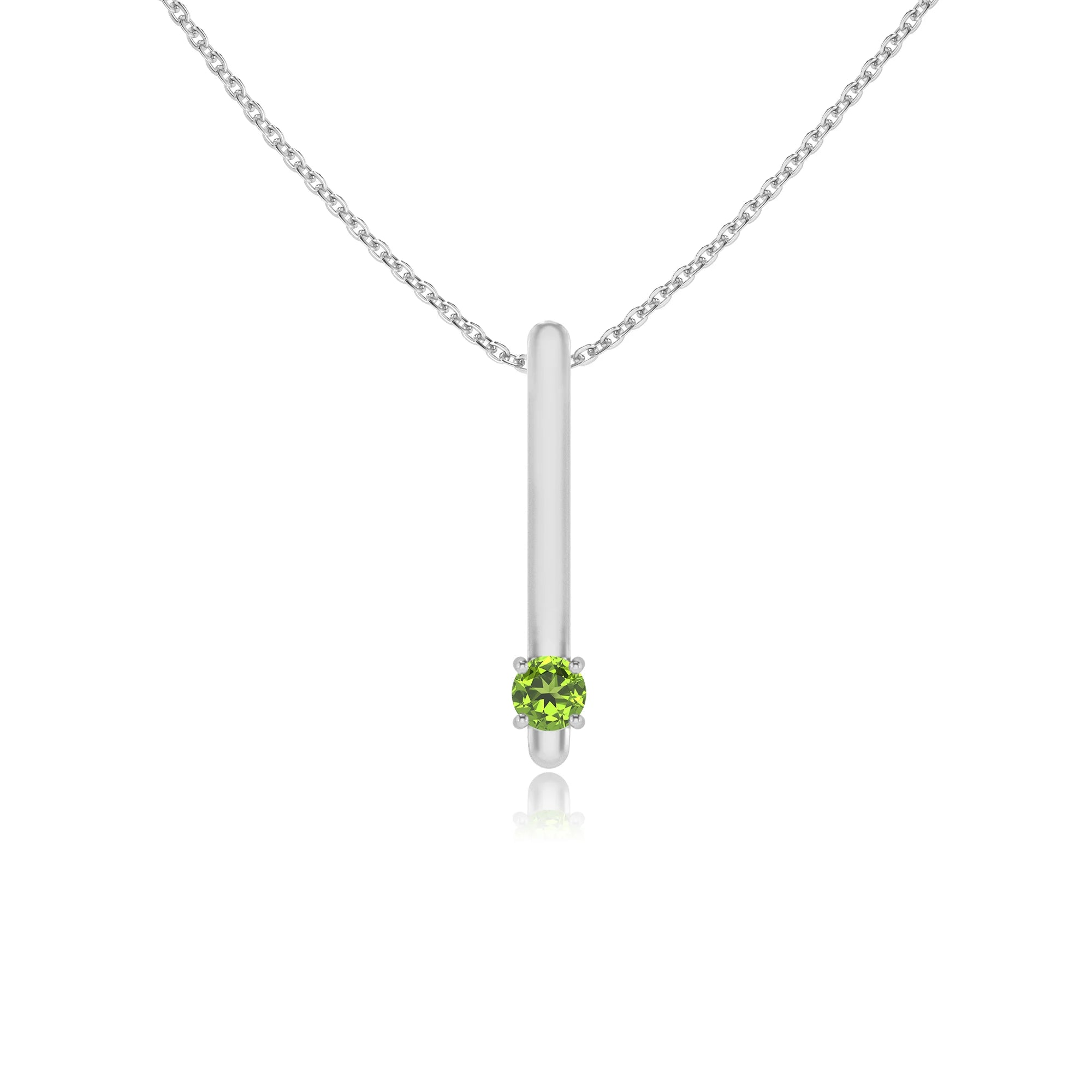 natural peridot round bar necklaces in white gold
